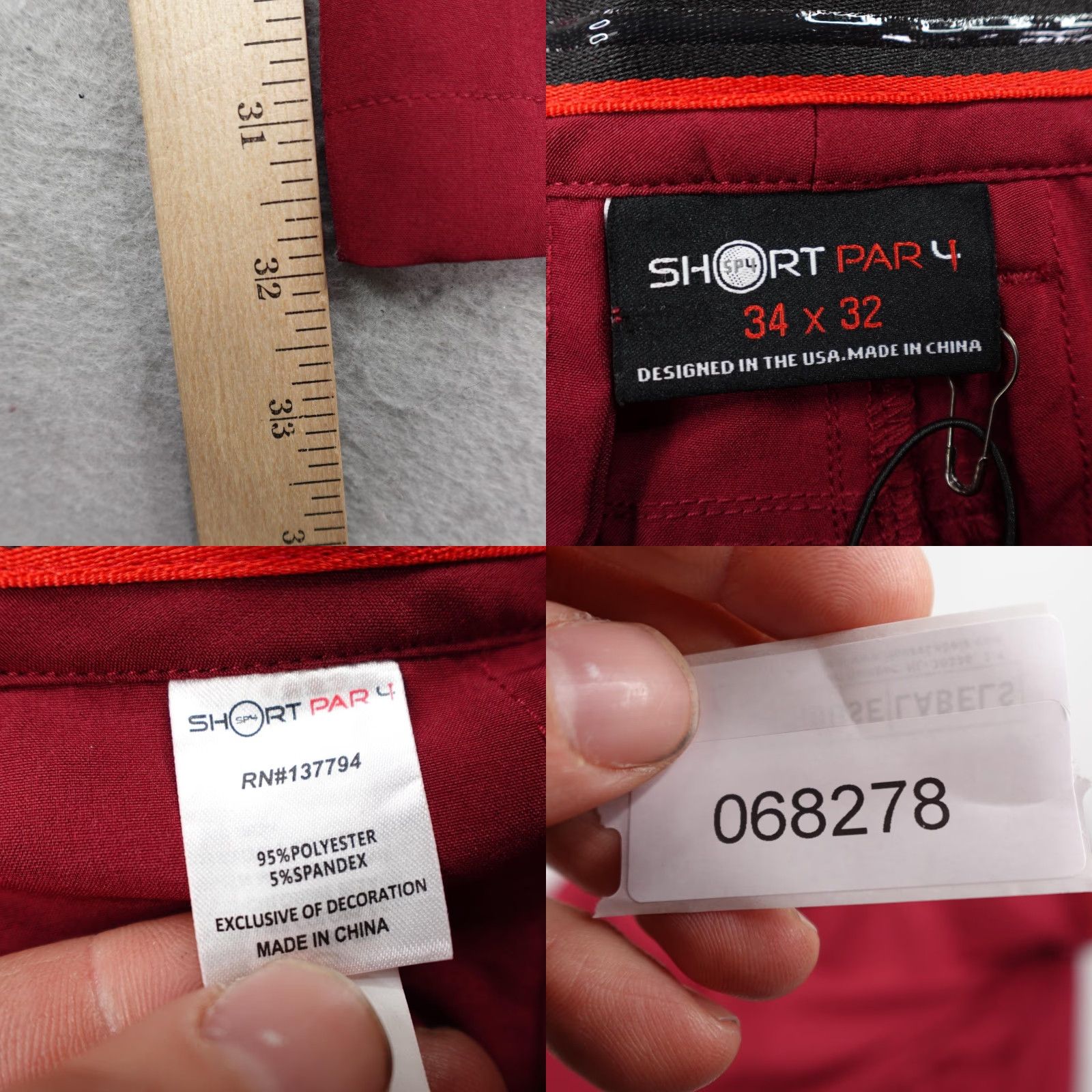 Vintage Short Par 4 Pants Mens 34x32 Red Mark Chino Flex Performance Straight Leg Golf Pants Size US 34 / EU 50 - 9 Thumbnail