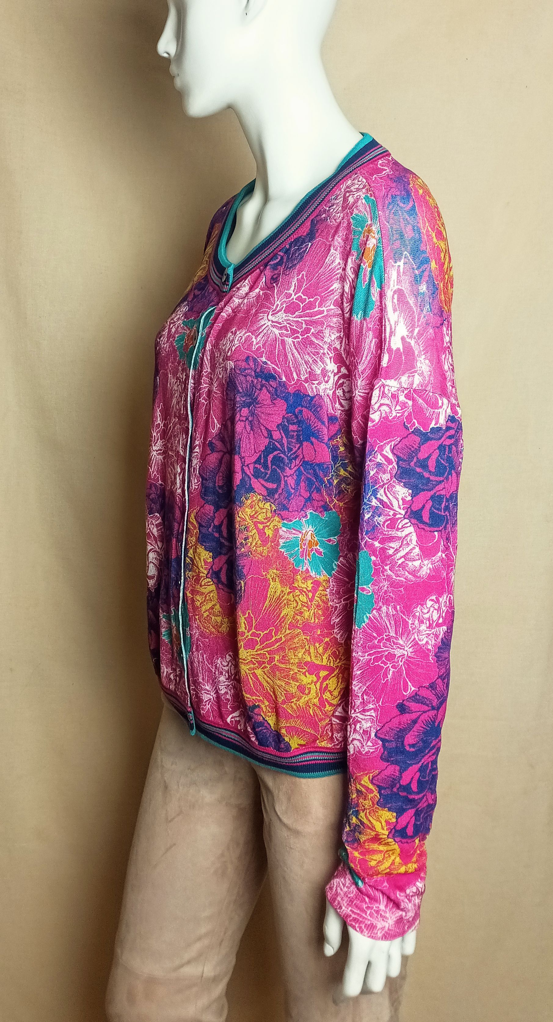 Japanese Brand IVKO Printed Cardigan Jungle Motif Pink Size XXL/3XL Size XXL / US 16-18 / IT 52-54 - 3 Thumbnail