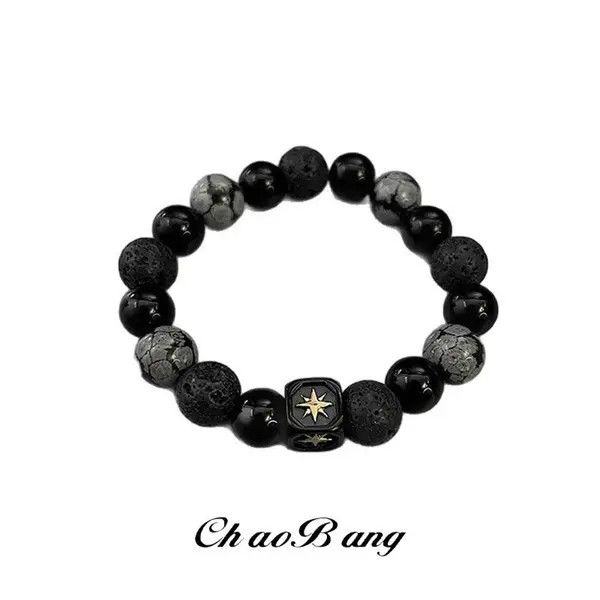 Jewelry Black and Gray Beaded Stone Bracelet, Men's Beaded Bracelet Size ONE SIZE - 4 Thumbnail