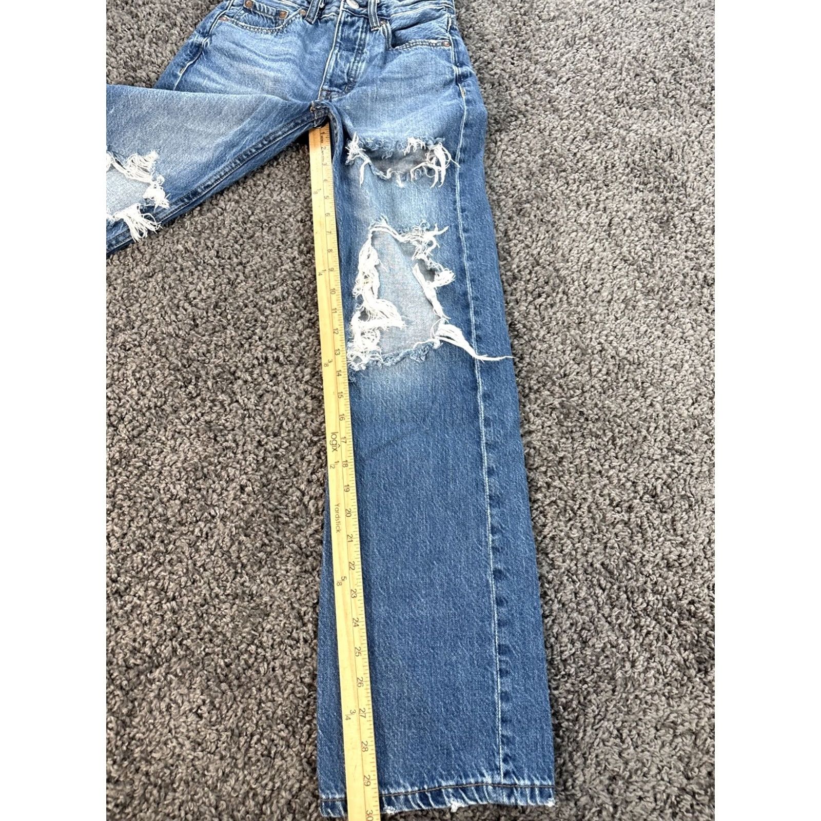Aeropostale AEROPOSTALE Jeans 90s Baggy Light Wash Den om Women's 00 Relaxed High Rise Straight 30 In Inseam Denim Blue Cotton Blend Pockets Logo Size 24" / US 00 / IT 34 - 2 Thumbnail
