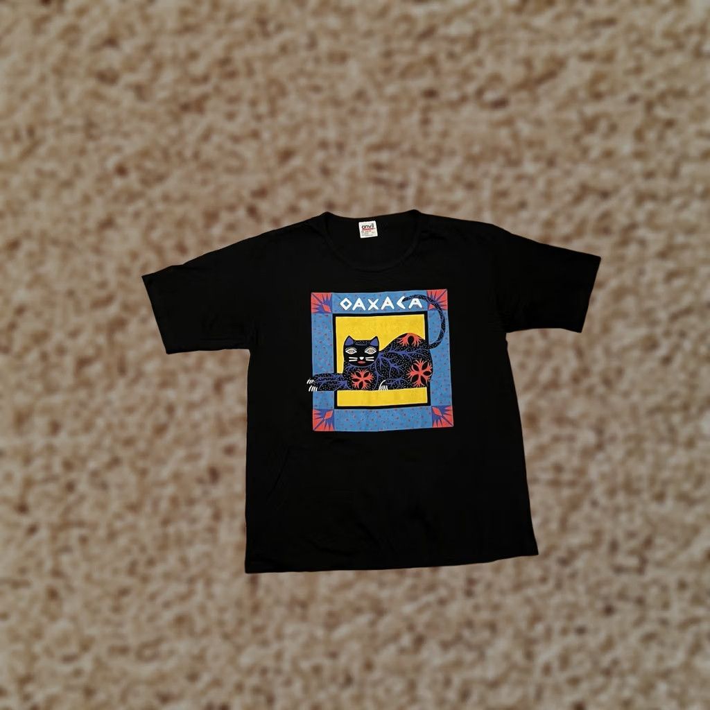 Anvil VINTAGE Anvil T-Shirt Cat Black Single Stitch Made in USA Adult Large Shirts Mens USA 1990s Black Cat – Stitch Vintage 90s Size US L / EU 52-54 / 3 - 1 Thumbnail
