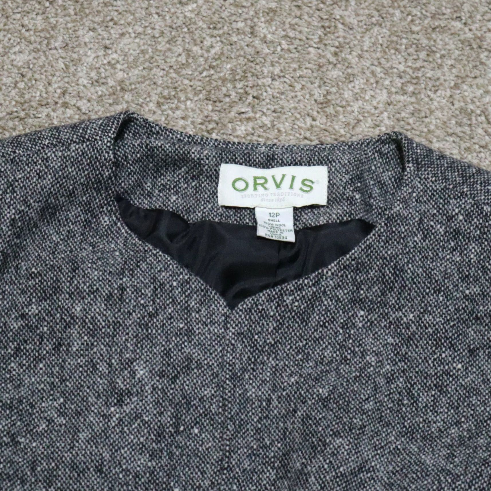 Orvis VINTAGE ORVIS 100% Wool Open Front Blazer Black/White Tweed Women’s Sz 12p Shirt Size XL / US 12-14 / IT 48-50 - 2 Thumbnail