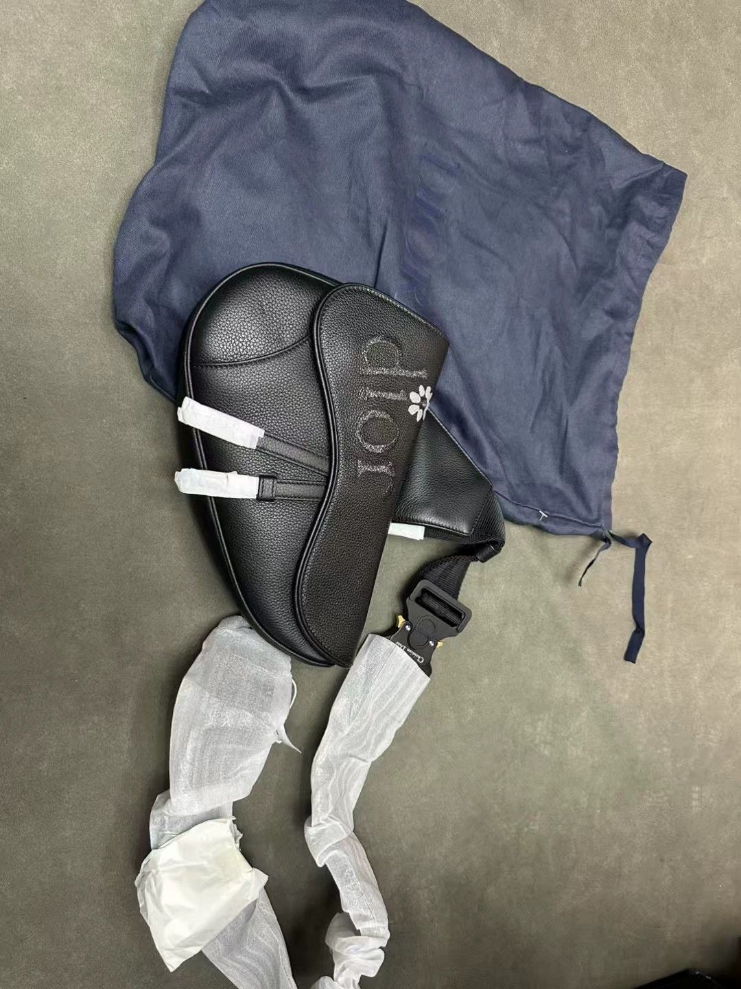 Dior By Erl Grained Calfskin Saddle Bag Black