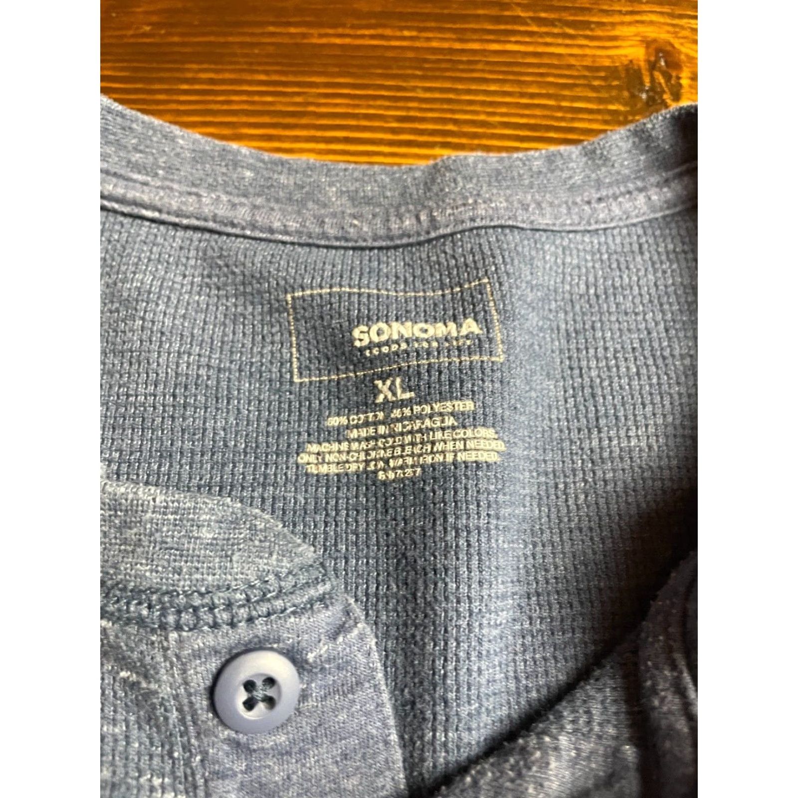 Vintage SONOMA Shirt Men's XL Blue Heather Long Sleeve Henley Micro Waffle Round Button-Up Regular Fall Sports Size US XL / EU 56 / 4 - 3 Thumbnail