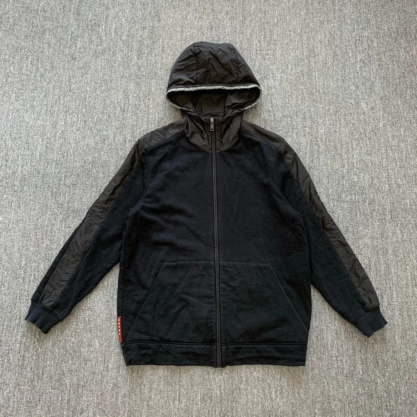 Prada black back logo patch zip jacket L 95 New