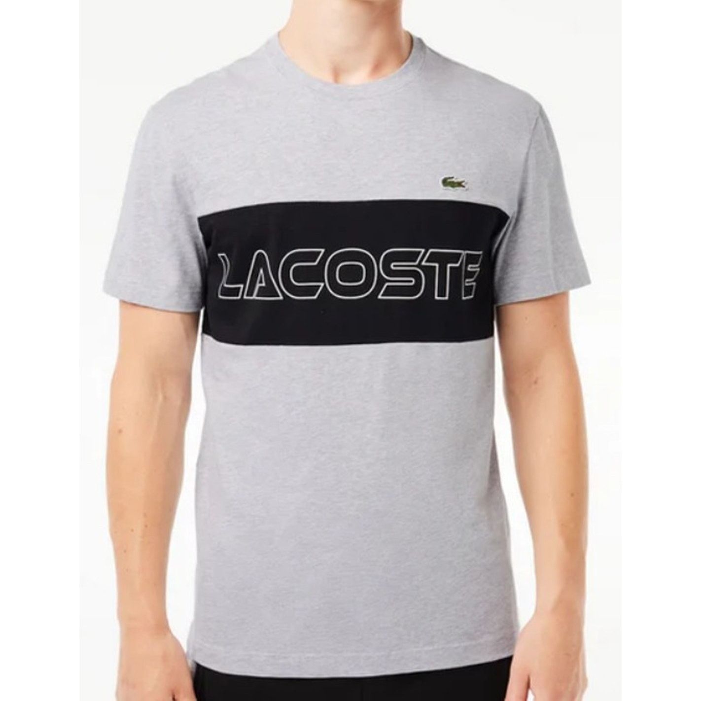 Lacoste Lacoste Men's Wording T-Shirt Argent Chine/Noir L Size US L / EU 52-54 / 3 - 1 Thumbnail