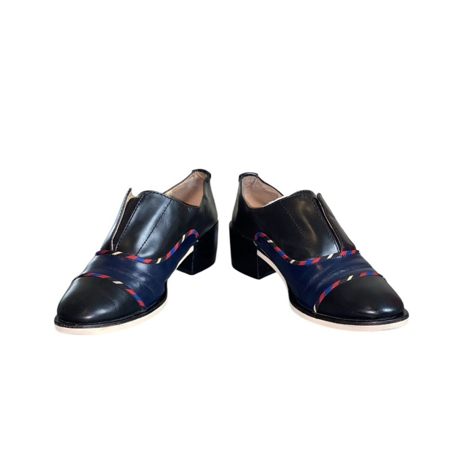 Tory Burch Tory Burch Black/Navy Leather Oxford Kitten Block Heel Shoes Size US 9 / IT 39 - 3 Thumbnail