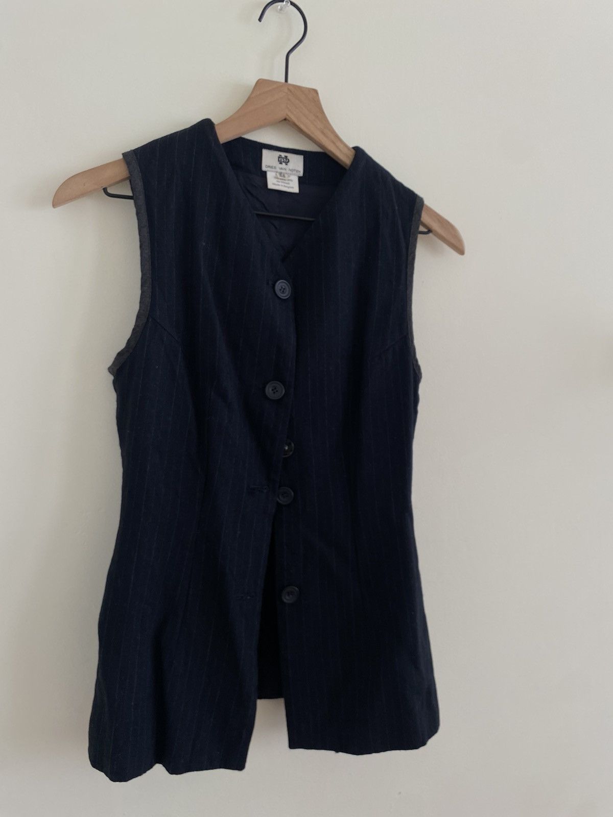 image of Dries Van Noten Pinstripe Button-Up Vest in Navy, Women's (Size Small)