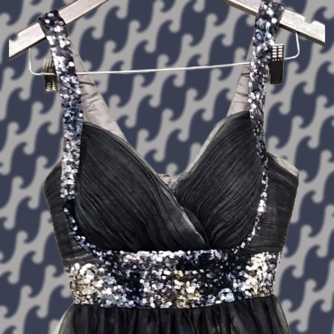 Vintage Y2K Couture Black Sequin Empire Waist Chiffon Party Prom Dress Sz 4 USA Size S / US 4 / IT 40 - 1 Thumbnail