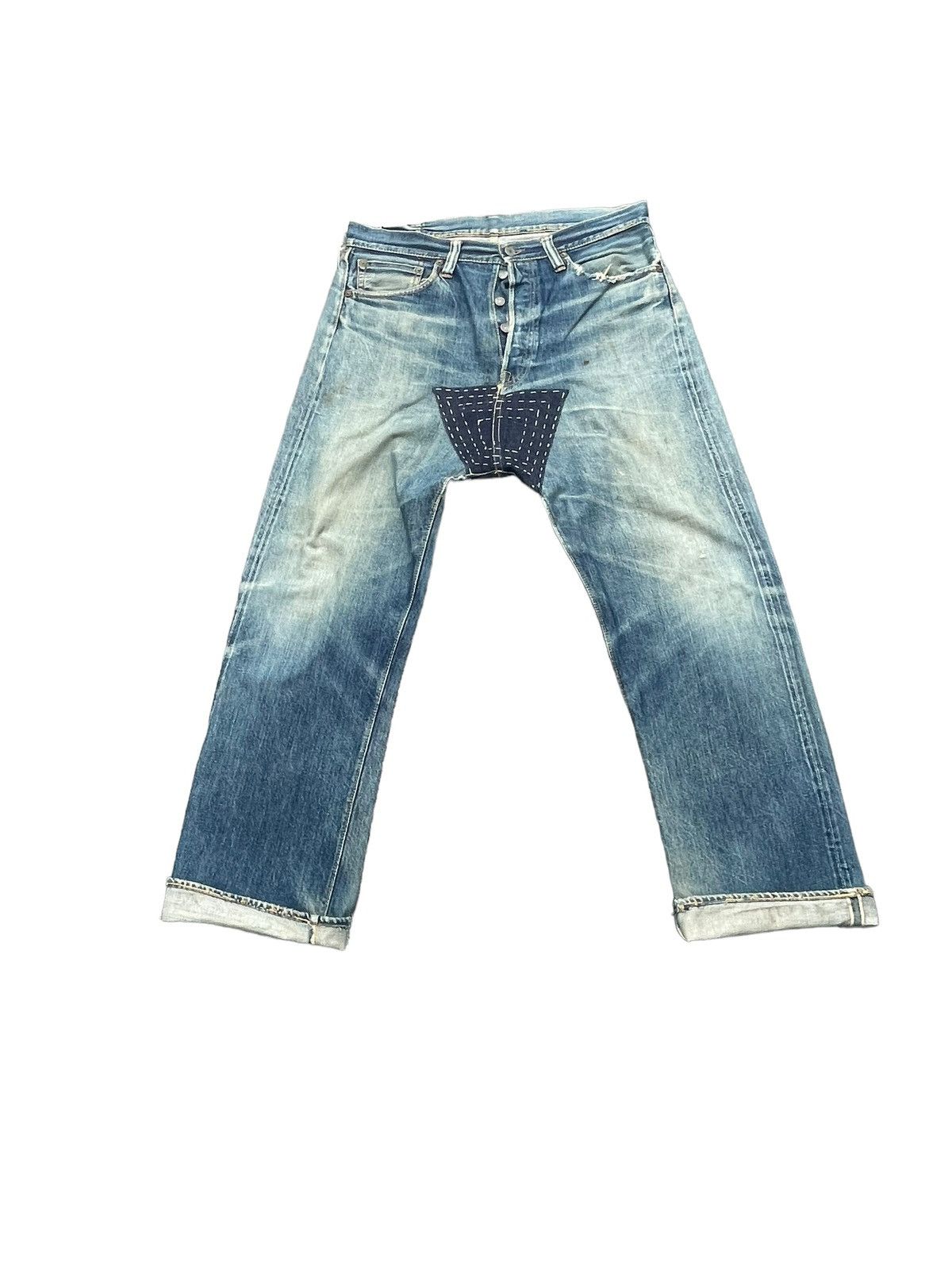 image of Distressed Denim x Vintage Warehouse Selvedge Distresed Denim in Blue, Men's (Size 36)