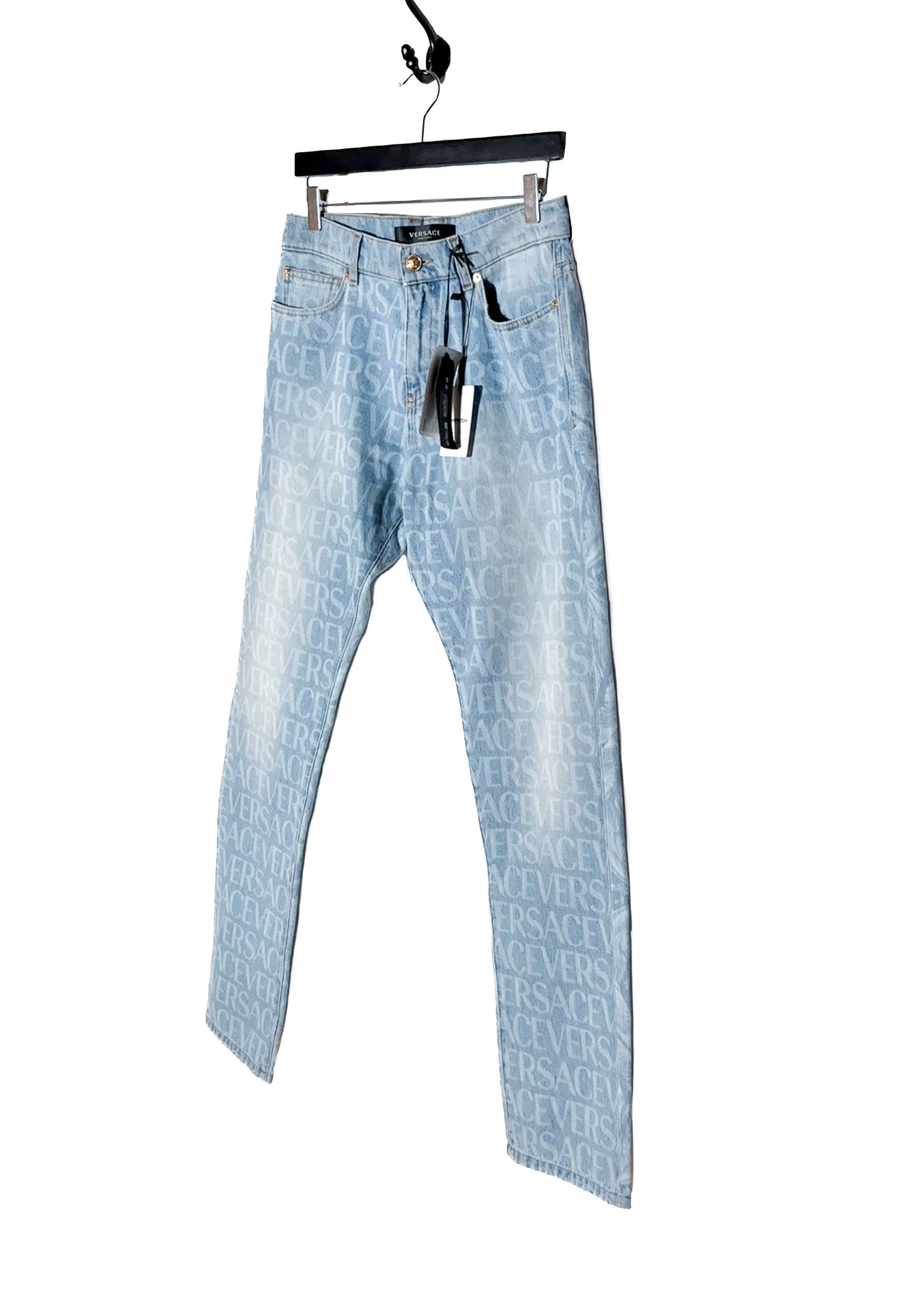 Versace Versace Washed Light Blue All Over Logo Jeans Size US 29 - 7 Thumbnail