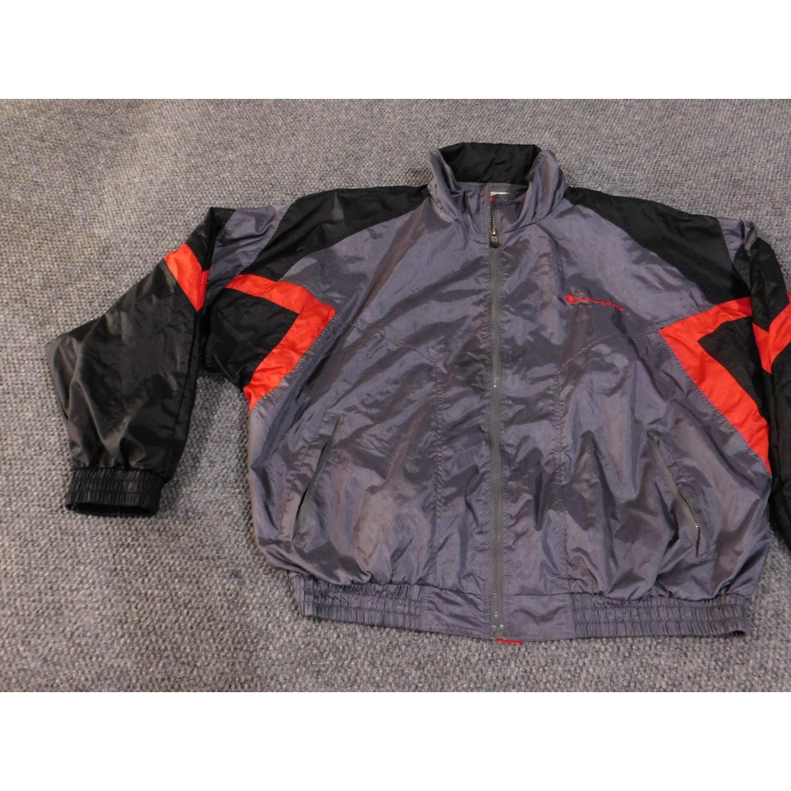 Champion VINTAGE Champion Jacket Mens XL Black Gray Red Nylon Windbreaker Spell Out 90s Size US XL / EU 56 / 4 - 4 Thumbnail