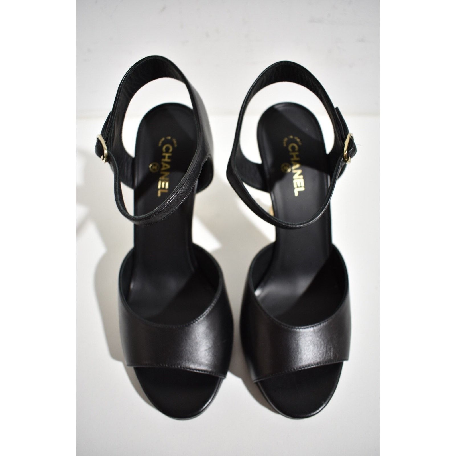 Chanel 22S Lambskin CC Gold Heel Logo Ankle Strap Sandal Pump 38 Size US 8 / IT 38 - 5 Thumbnail