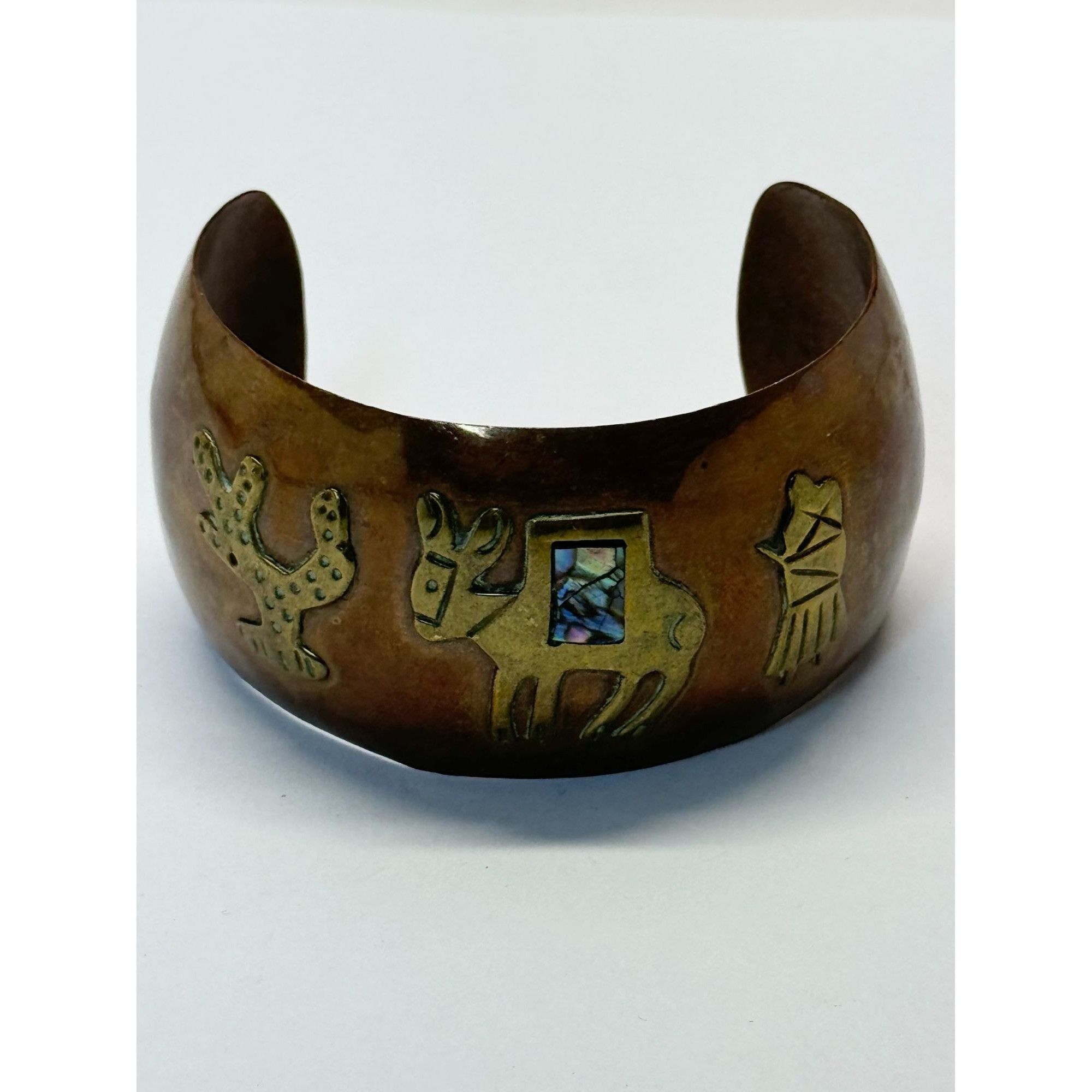 Vintage Mexico cobre Laton Copper Cuff Bracelet Size ONE SIZE - 3 Thumbnail