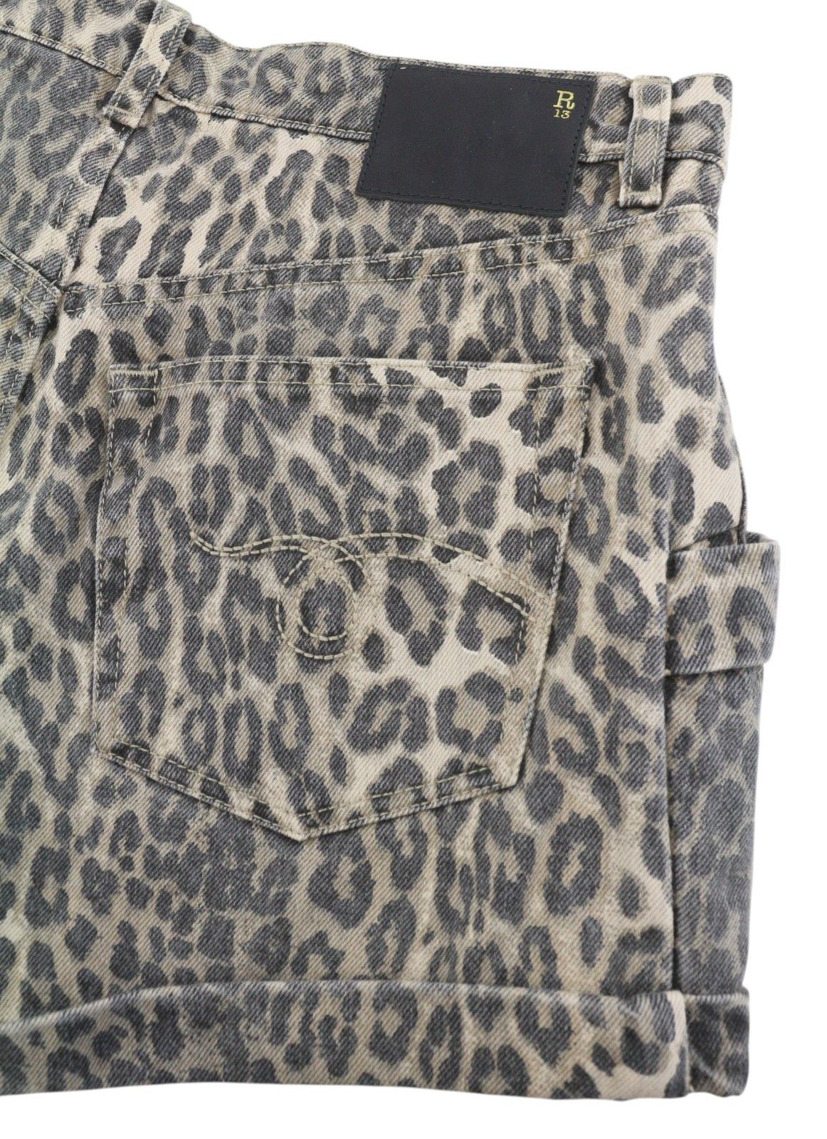 R13 POUCH POCKET 25 Ecru Leopard Button Shorts 89427 Size 25" / US 0 / IT 36 - 8 Thumbnail