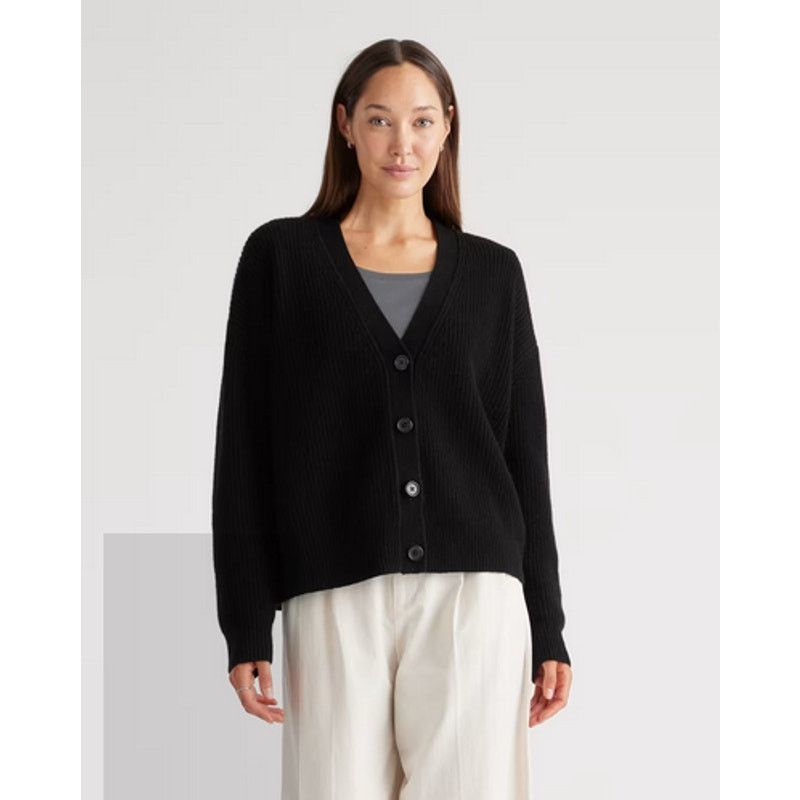Quince Quince Cashmere Fisherman Cropped Cardigan Sweater Black XL Size XL / US 12-14 / IT 48-50 - 1 Thumbnail