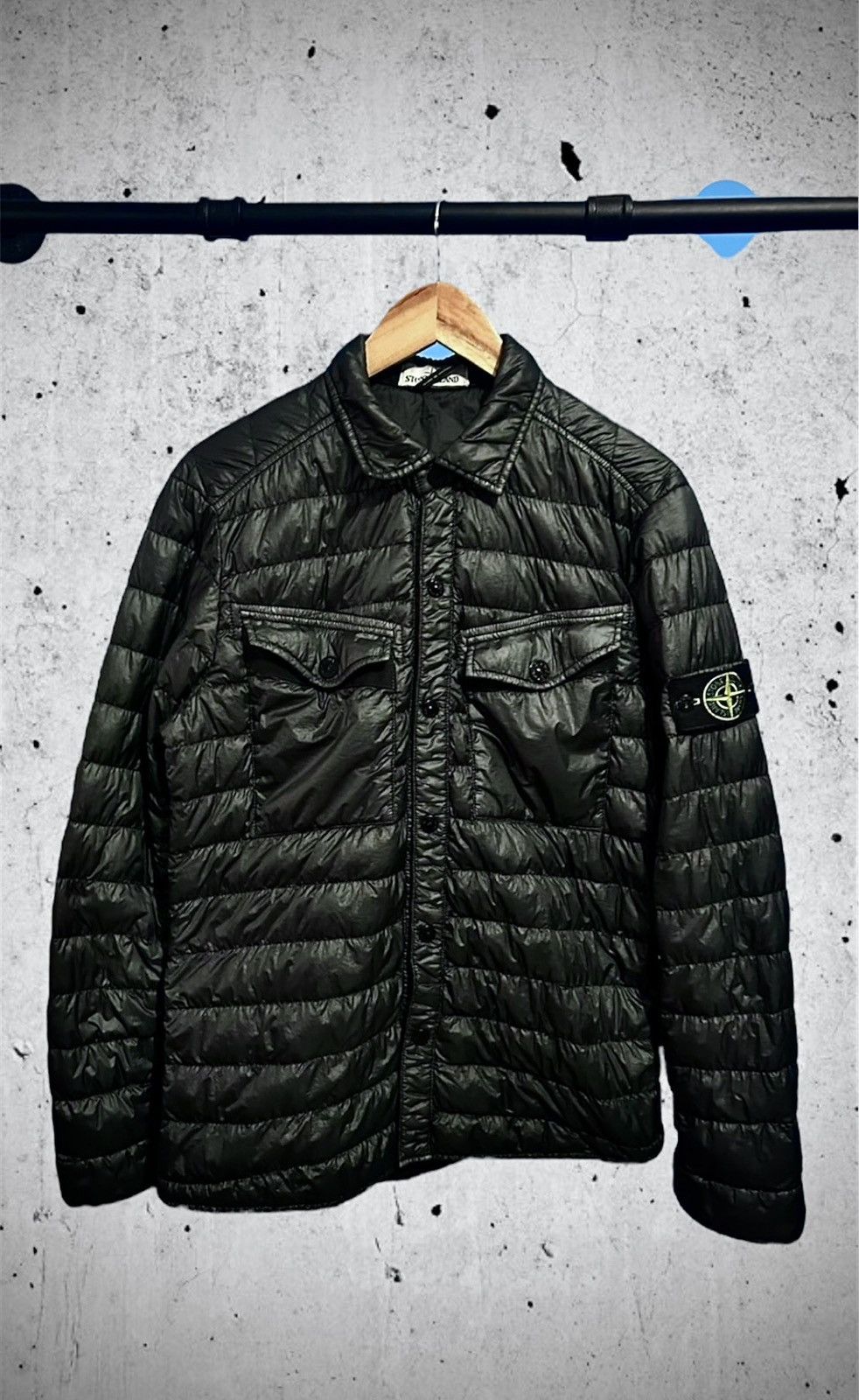 Designer Stone Island Streetwear Stone Island FW15 Garment Dyed Down Over Shirt Black Grailed