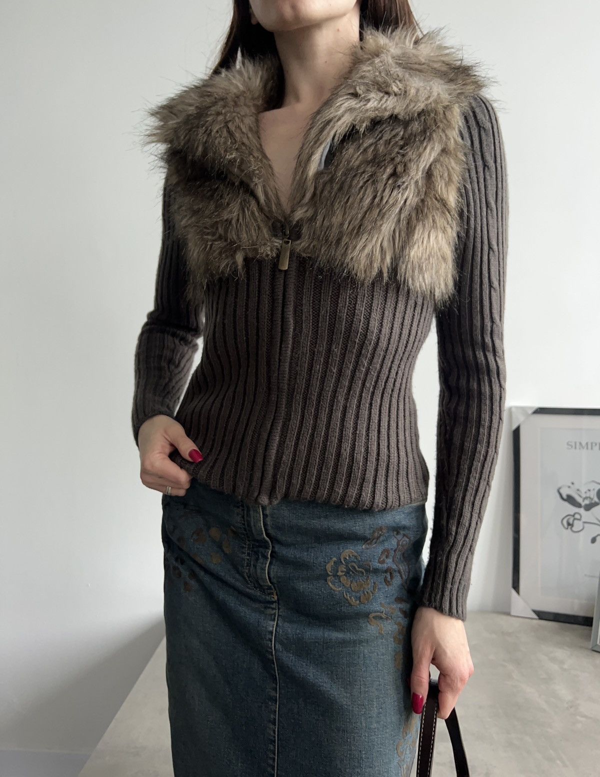 Vintage Beautiful Far Faux Zip Sweater Y2K Avant Garde Size XS / US 0-2 / IT 36-38 - 3 Thumbnail