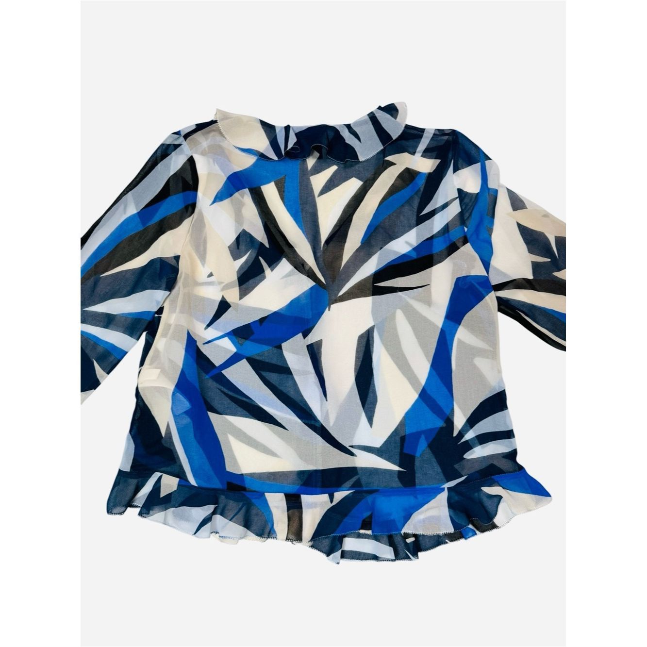 White House Black Market White House Black Market Sheer Abstract Blue and White Ruff Size XS / US 0-2 / IT 36-38 - 4 Thumbnail