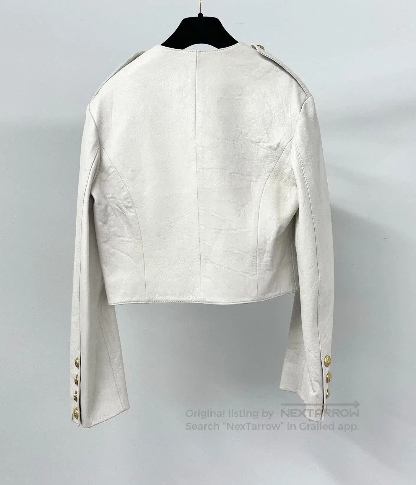 Celine Celine White Gold Button Leather Jacket. Size XXS / US 00 / IT 34 - 2 Thumbnail