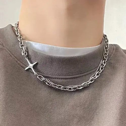 Jewelry Double Chain Cross Necklace Size ONE SIZE - 1 Thumbnail