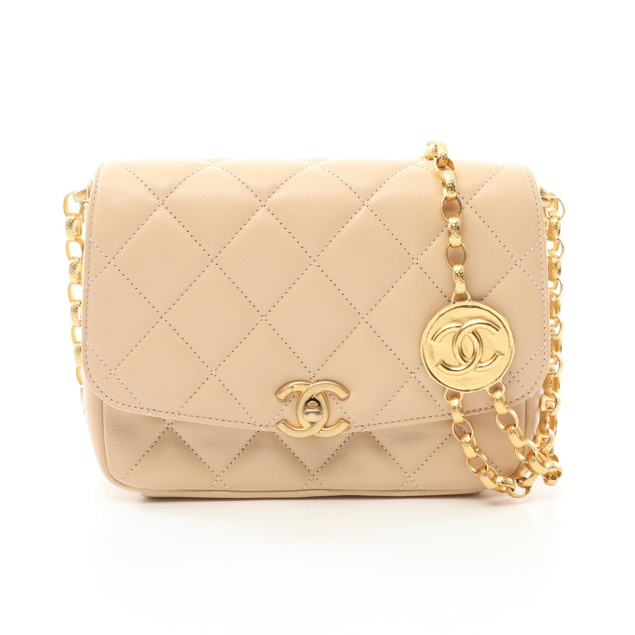 Chanel Chanel Matelasse Coin Motif Chain Shoulder Bag Lambskin Beige Gold Hardware Size ONE SIZE - 1 Thumbnail