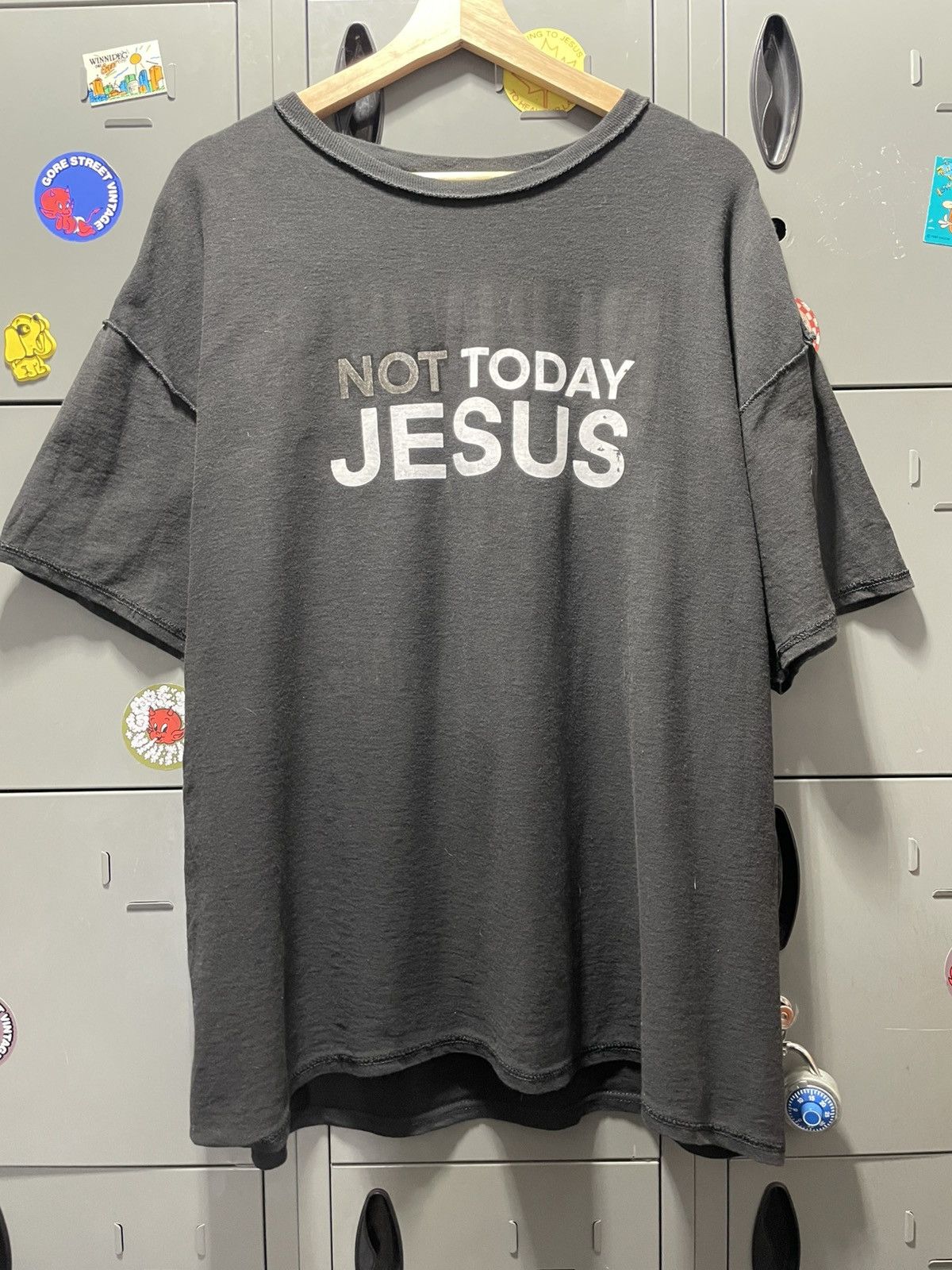 NOT TODAY JESUS inside out print blacked out NOT text art