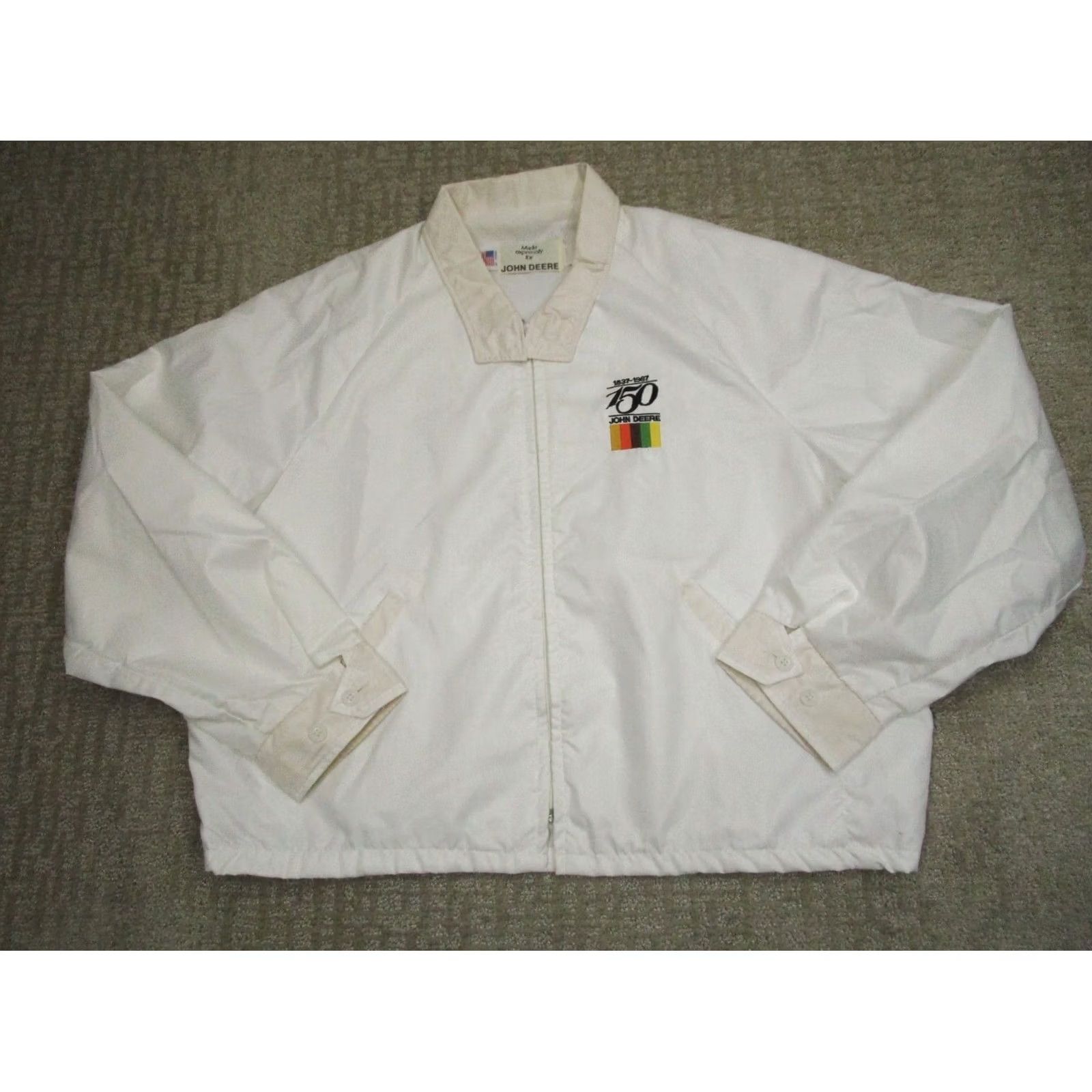 John Deere VINTAGE John Deere Windbreaker Jacket Mens XL White USA 80s Windbreaker Logo Pockets All Seasons Full Zip Lightweight Size US XL / EU 56 / 4 - 2 Thumbnail