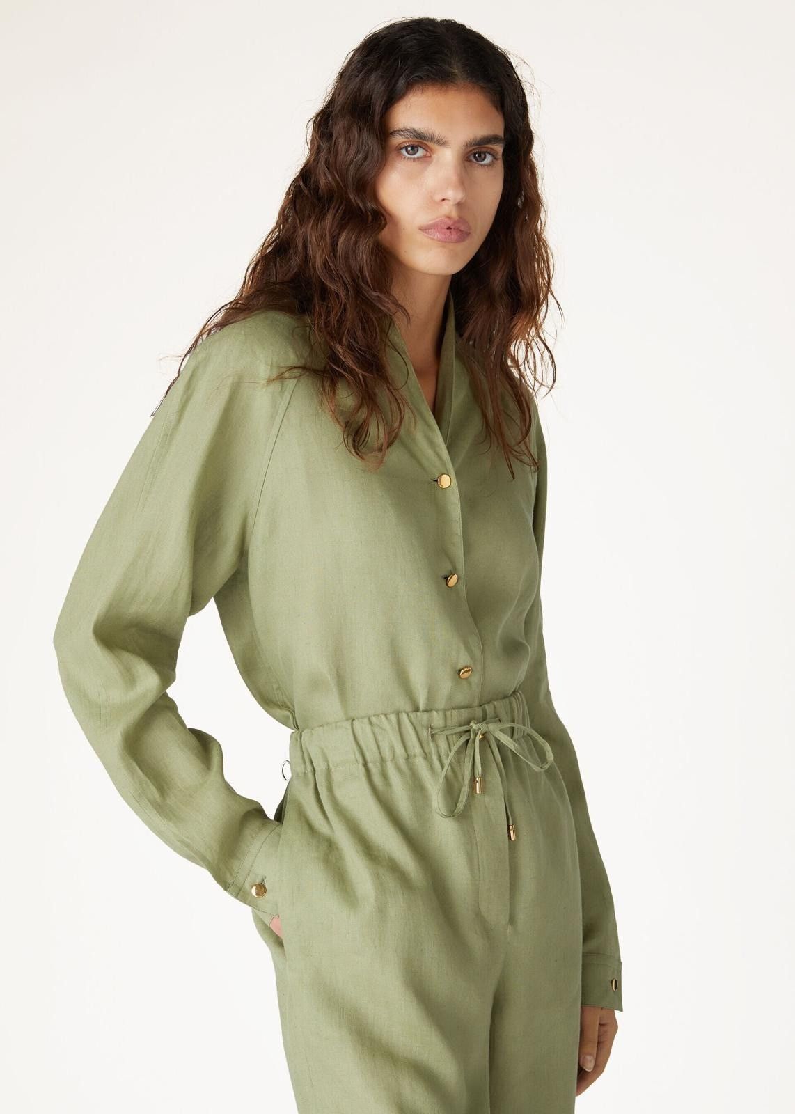 Loro Piana o1srvl11e0725 FAN8305 Linen Jane Shirt in Green Size S / US 4 / IT 40 - 2 Thumbnail