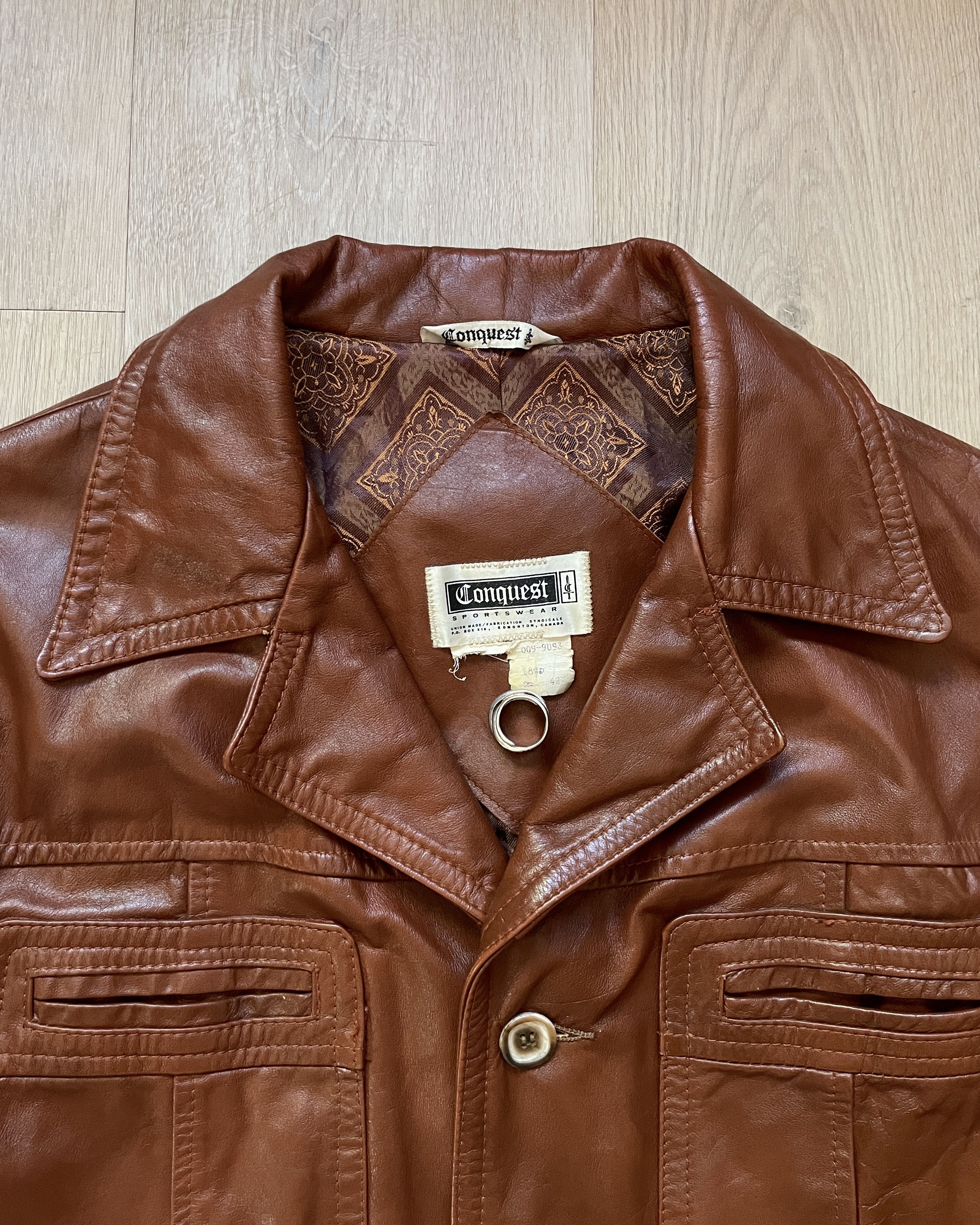 Genuine Leather × Vintage 70s Brown Leather Jacket Size US L / EU 52-54 / 3 - 2 Thumbnail