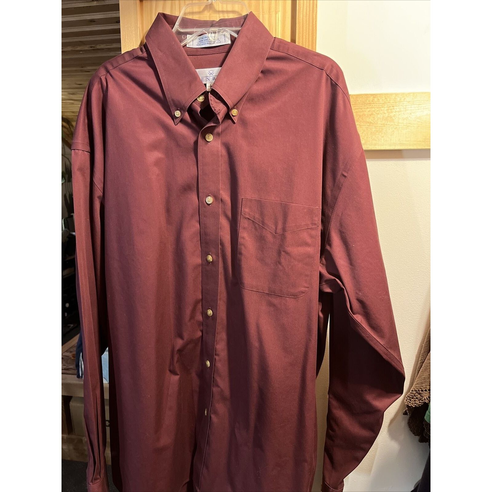Enro ENRO Men's L Maroon LS Button Up Cotton Non-Iron Twill Shirt Size US L / EU 52-54 / 3 - 2 Thumbnail