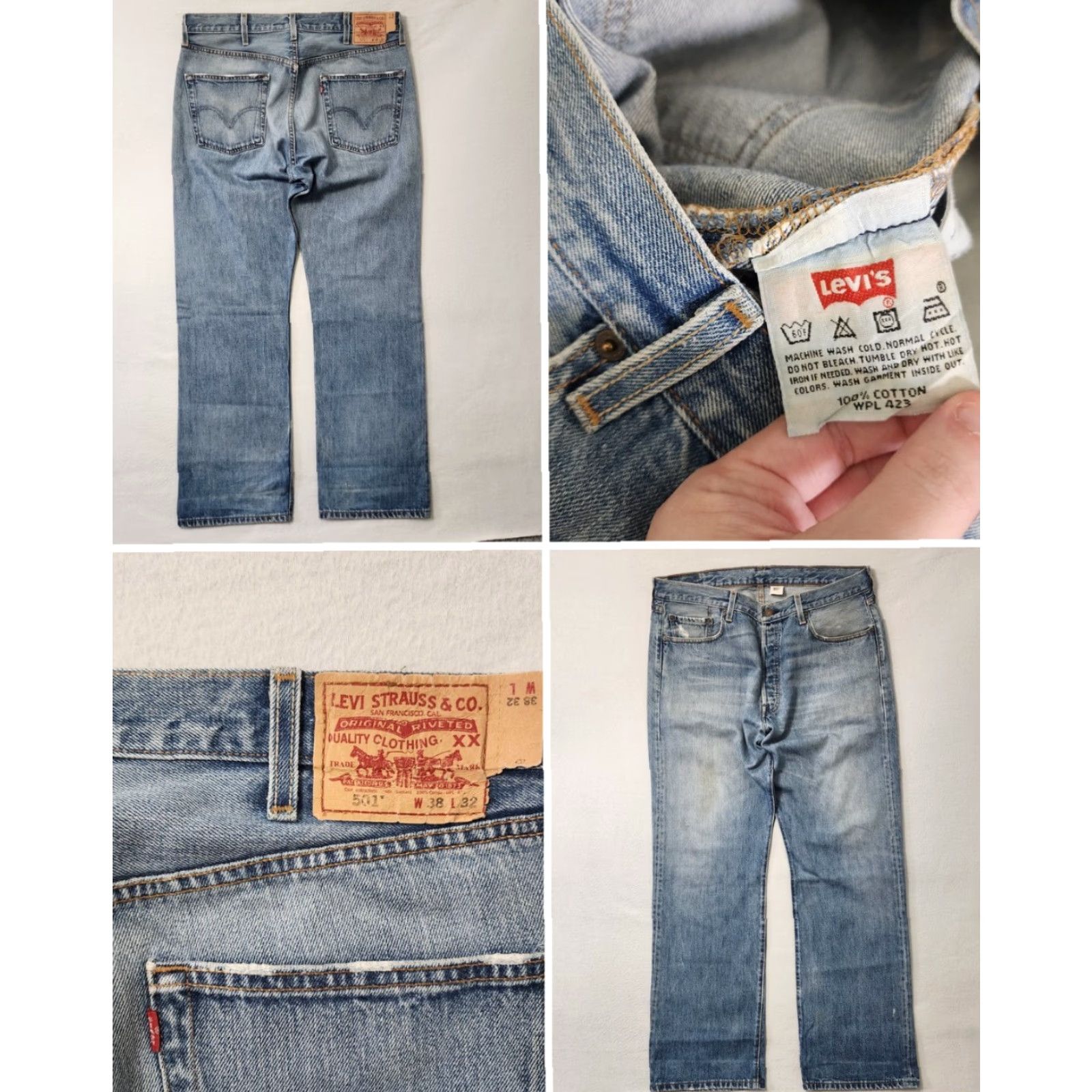 Levi's VINTAGE Levi's 501 Jeans Men 38x32 Distressed Blue Fade Whiskering 00501-2645 WPL 423 Size ONE SIZE - 2 Thumbnail