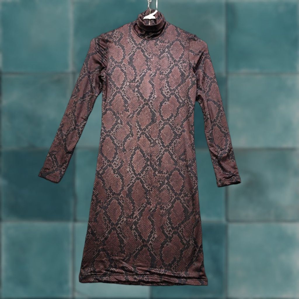 BUMPSUIT Dress Womens XS Brown Snake Print Maternity Short Nicole Bodycon NEW