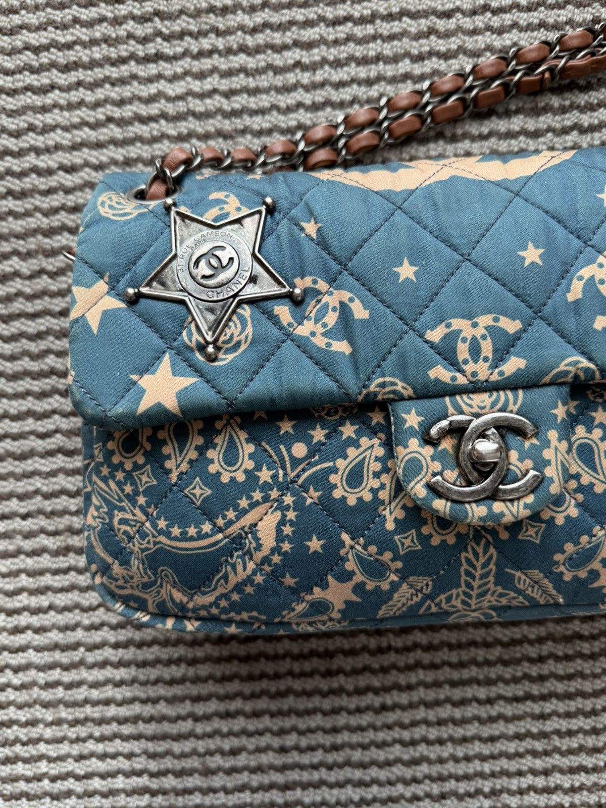 Chanel Chanel 14A Canvas Paris-Dallas Blue Bandana Classic Flap Bag Size ONE SIZE - 2 Thumbnail