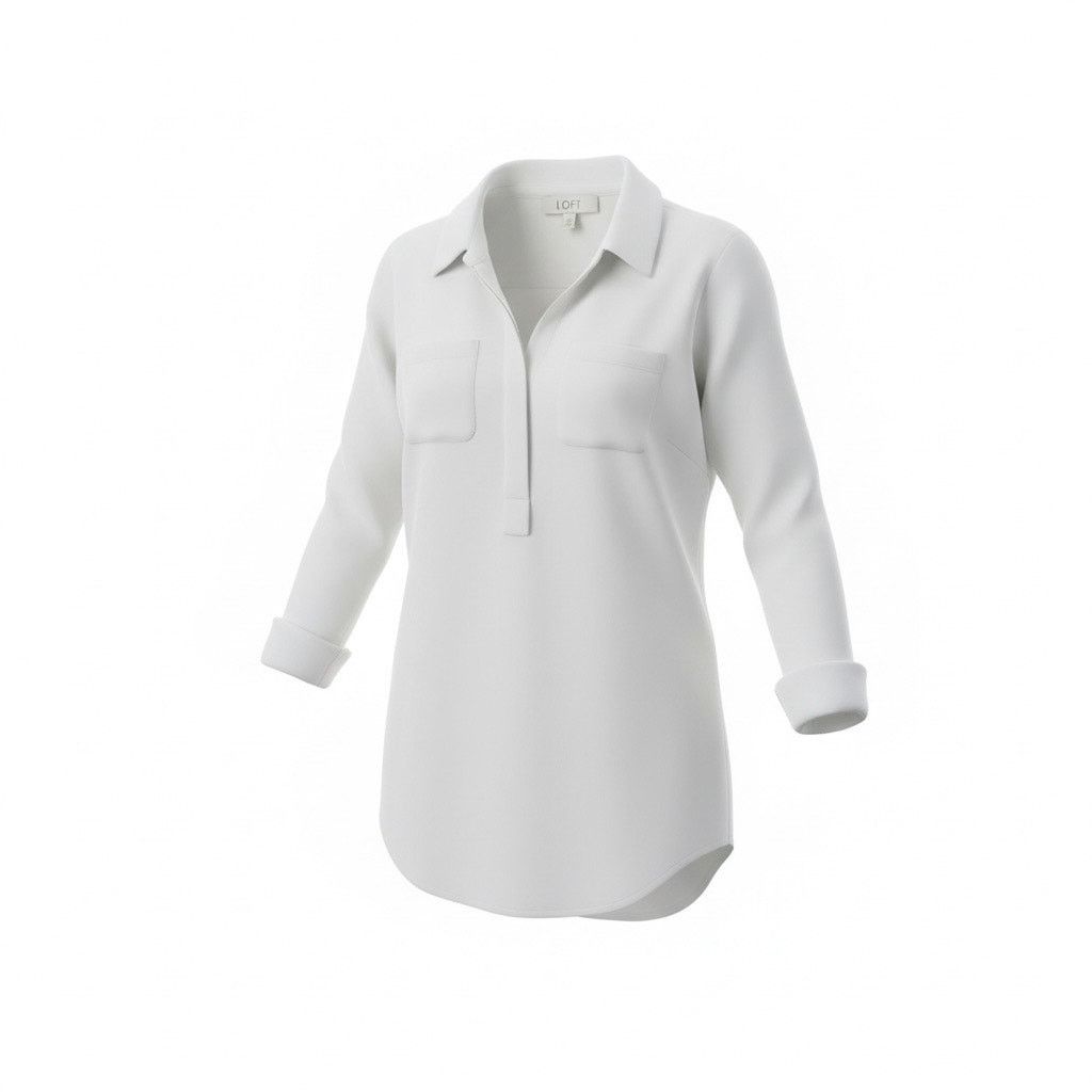 Loft LOFT Ann Taylor Women’s XS White Tunic Blouse Roll Tab Size XS / US 0-2 / IT 36-38 - 1 Thumbnail