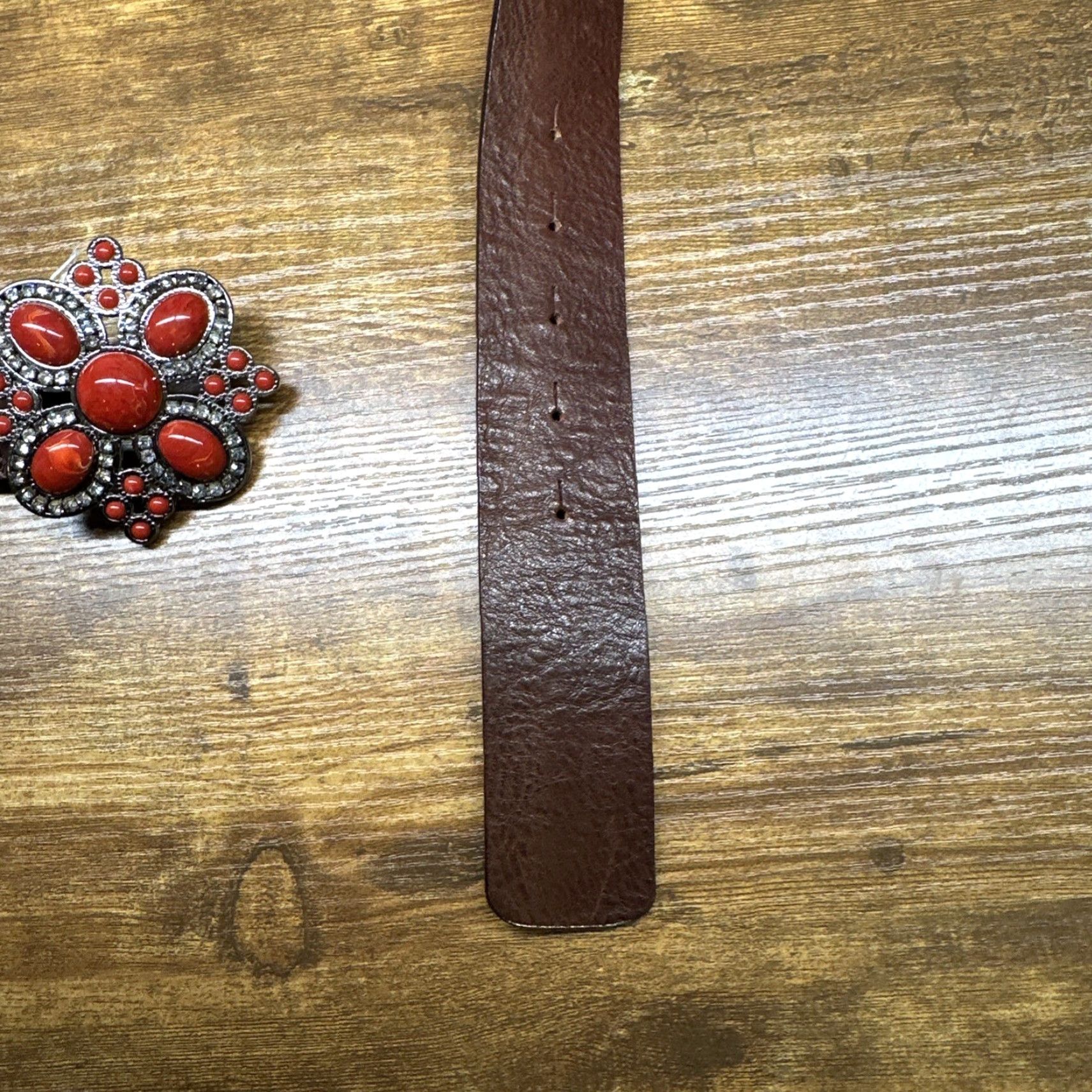 Vintage Harold’s Leather Belt Brown MEDIUM Women Belt M | Red Rhinestones | Made in Italy | Boho Western Designer Fashion Belt Size ONE SIZE - 6 Thumbnail
