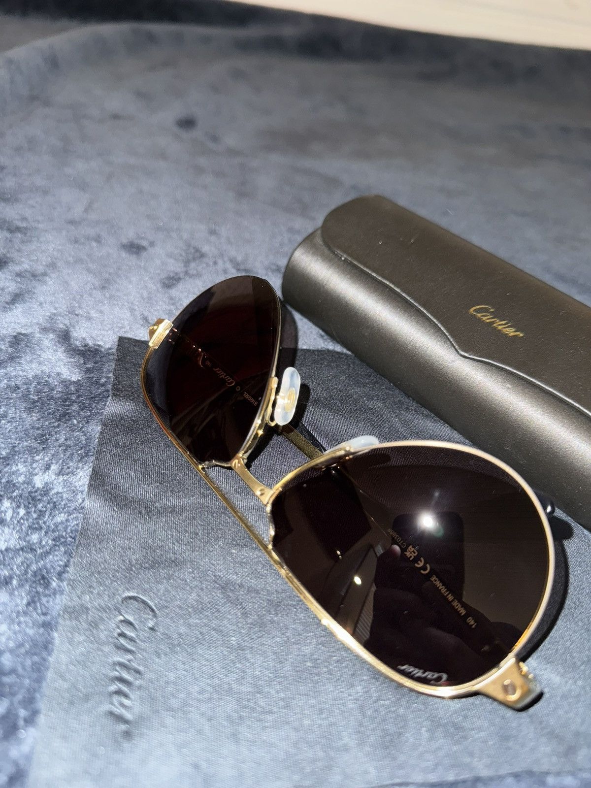 Cartier Cartier Men's Half-Rim Metal Aviator Sunglasses with Logo Size ONE SIZE - 4 Thumbnail