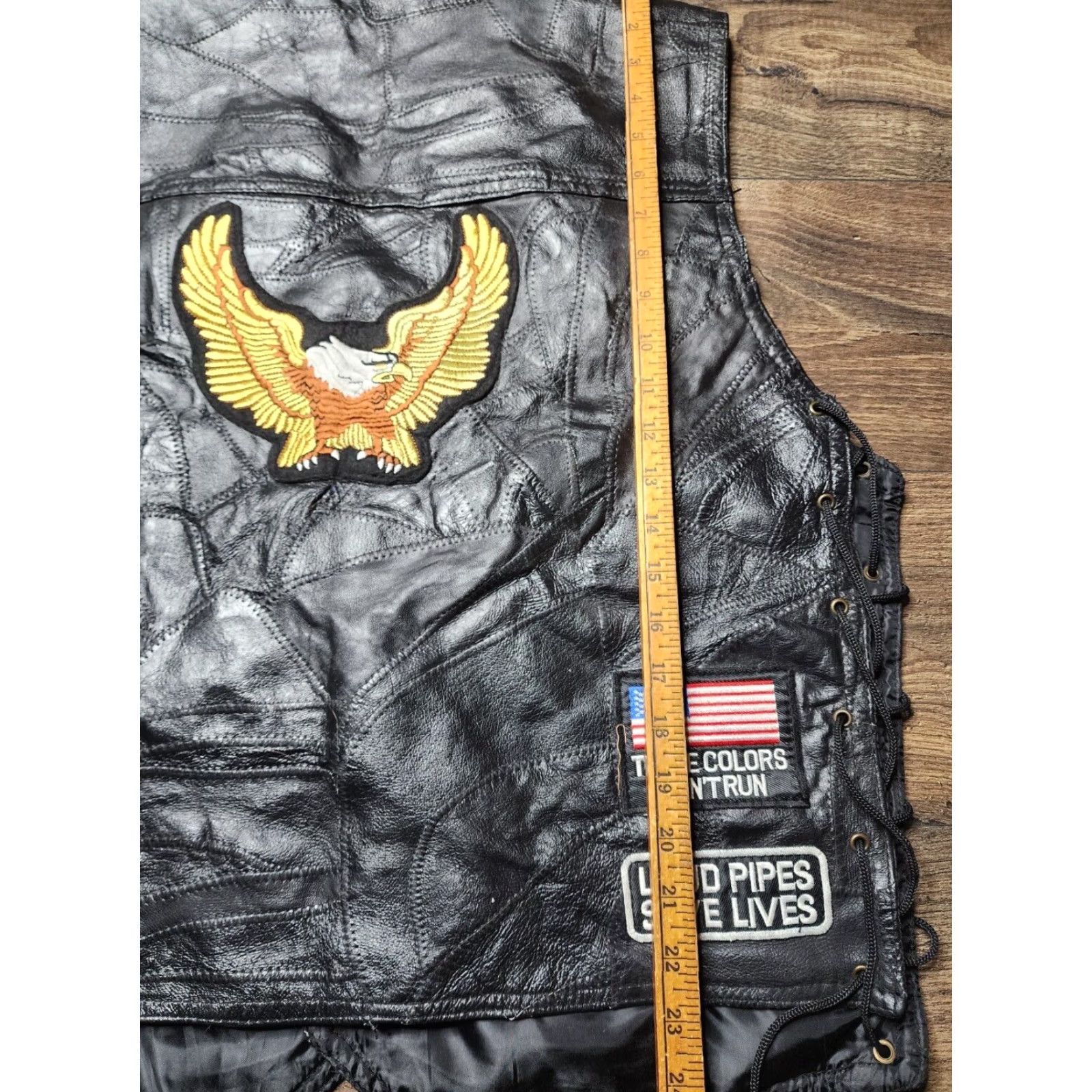 Route 66 Mens XXL Leather Biker Motorcycle Vest ROUTE 66 Eagle USA Patches Lace Up Sides Size US XXL / EU 58 / 5 - 3 Thumbnail