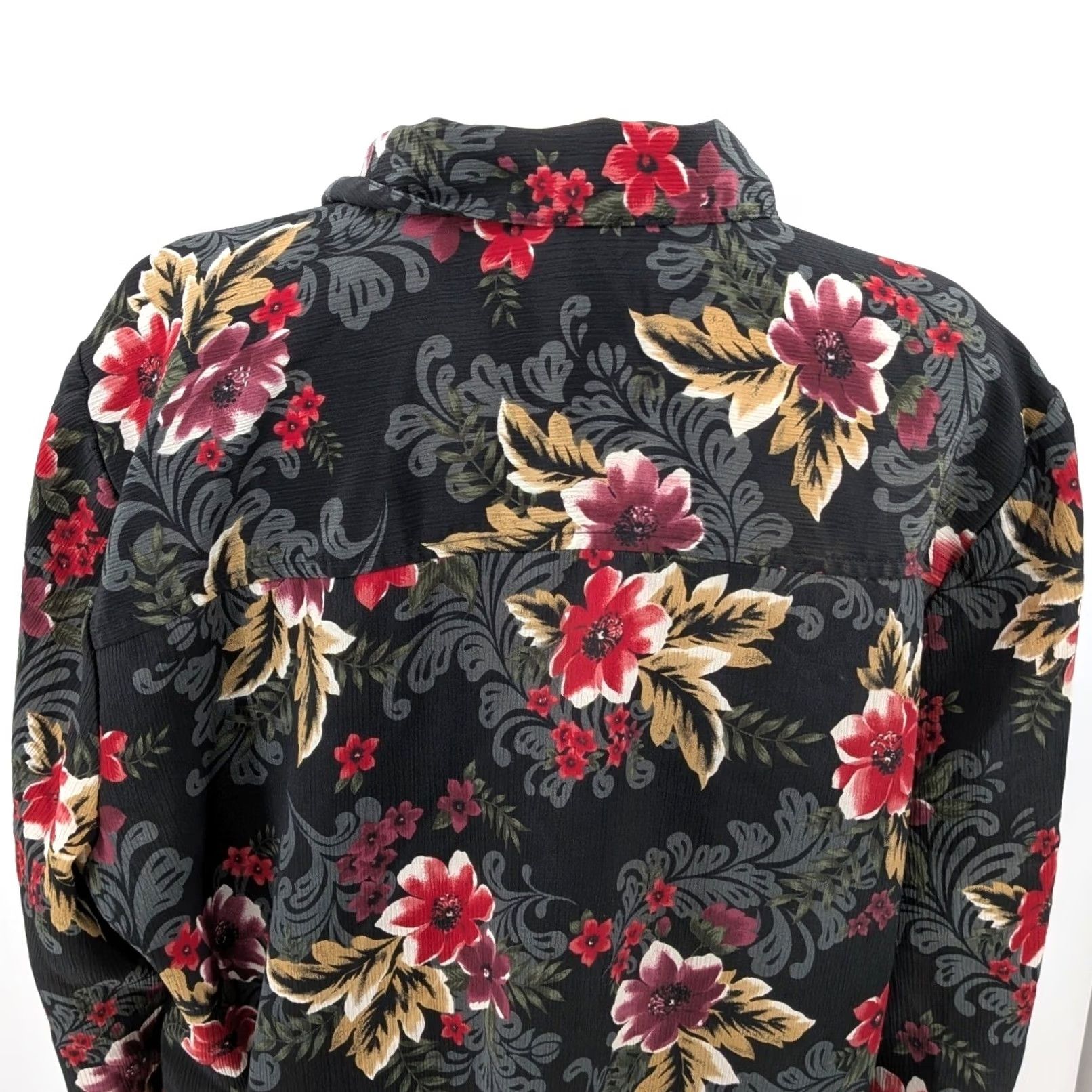 Vintage VINTAGE Donkenny Blouse Women's XL Black Red Floral Lightweight Button Front Romantic Feminine Shirt Size XL / US 12-14 / IT 48-50 - 7 Thumbnail
