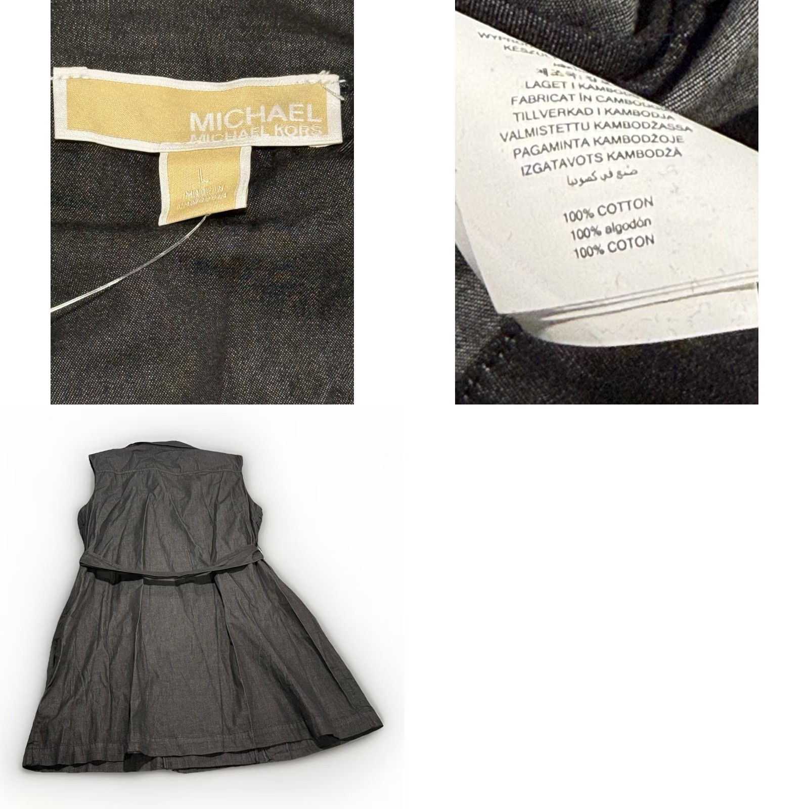 Michael Kors NWT Michael Kors Women's Chambray Trenchcoat Dress Black Rinse L Mini Sleeveless V-Neck Belted 100% Cotton Size L / US 10 / IT 46 - 8 Thumbnail