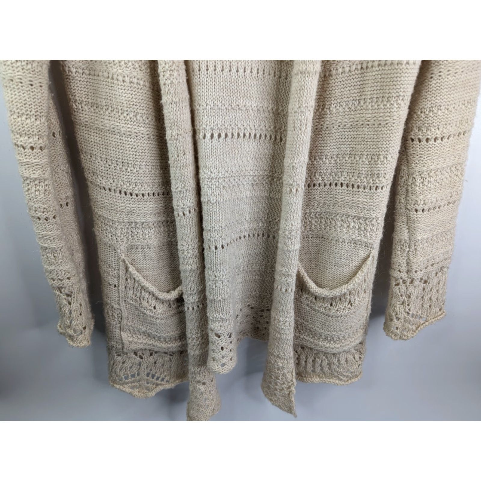 Brandy Melville Brandy Melville Cardigan Open-Knit Wool Blend Dolman Sleeve Cream White Agnete One Size Womens Size ONE SIZE - 3 Thumbnail