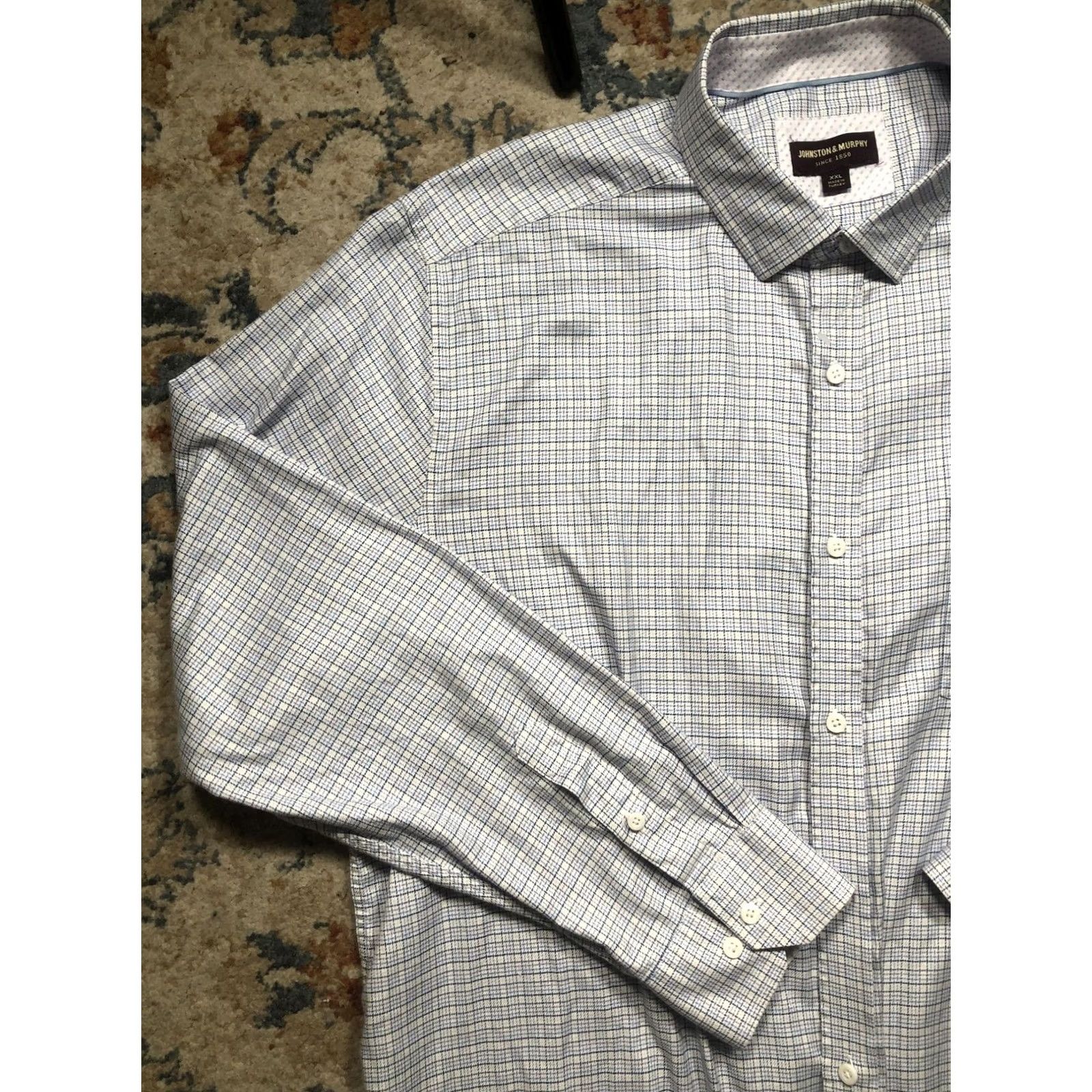 Johnston & Murphy Johnston & Murphy Shirt Mens 2XL Blue Check Dress Shirt Casual Shorter? Size US XXL / EU 58 / 5 - 3 Thumbnail