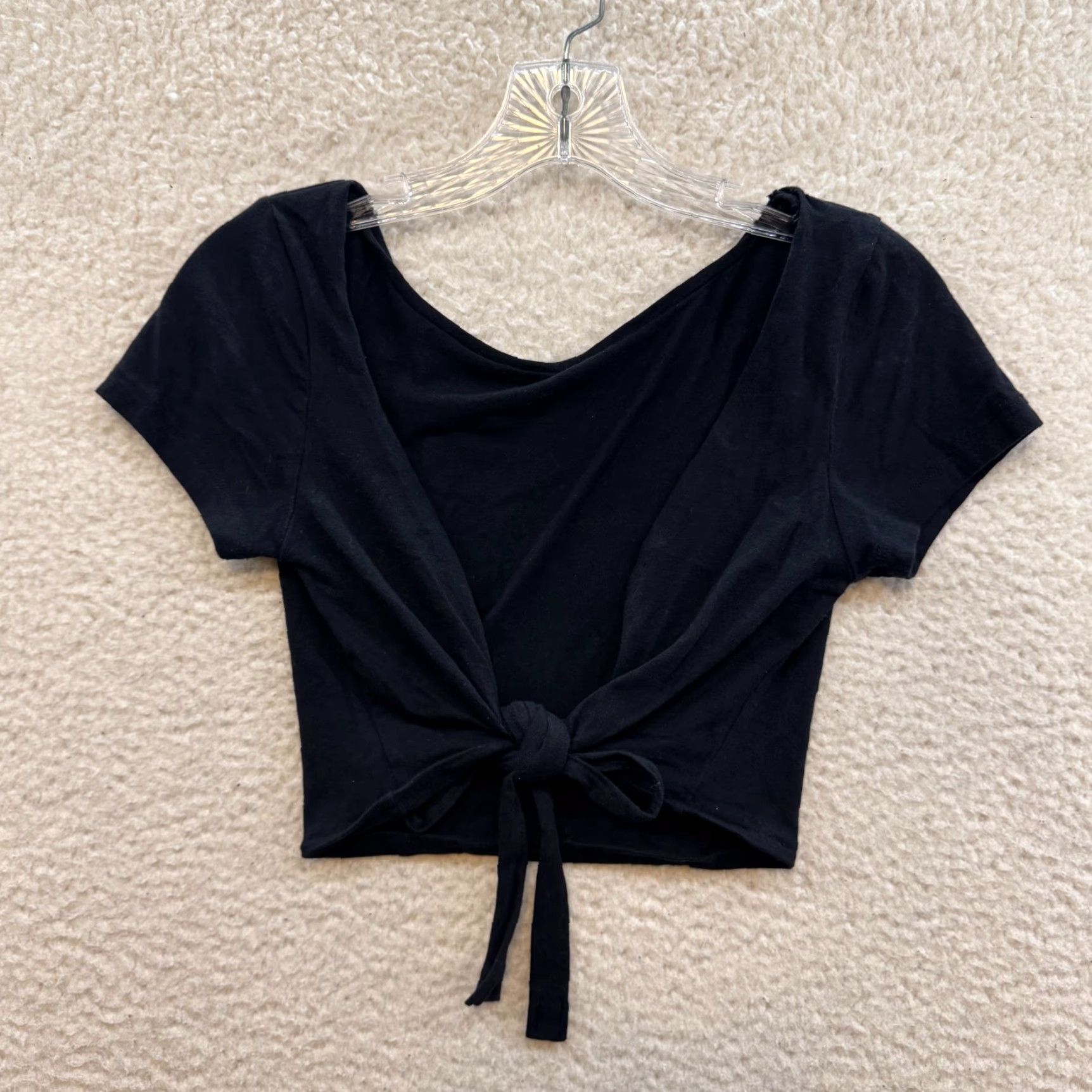 Vintage VINTAGE Handmade Crop Top XS Small Medium Black Wrap Short Sleeve Backless High Neck Size XS / US 0-2 / IT 36-38 - 2 Thumbnail