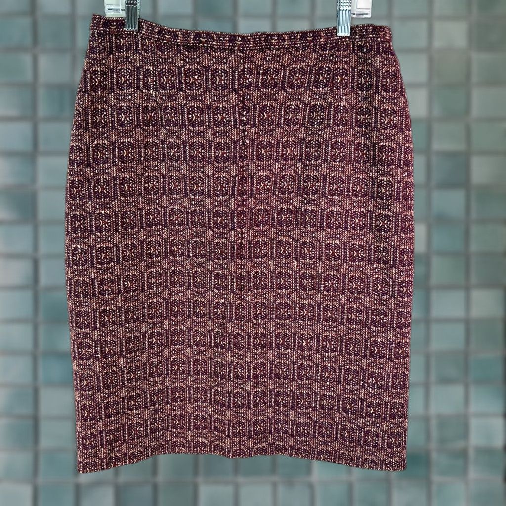Vintage Wool Pencil Skirt Women Size 14 Purple Geometric Print Size 36" / US 14 / IT 50 - 1 Thumbnail