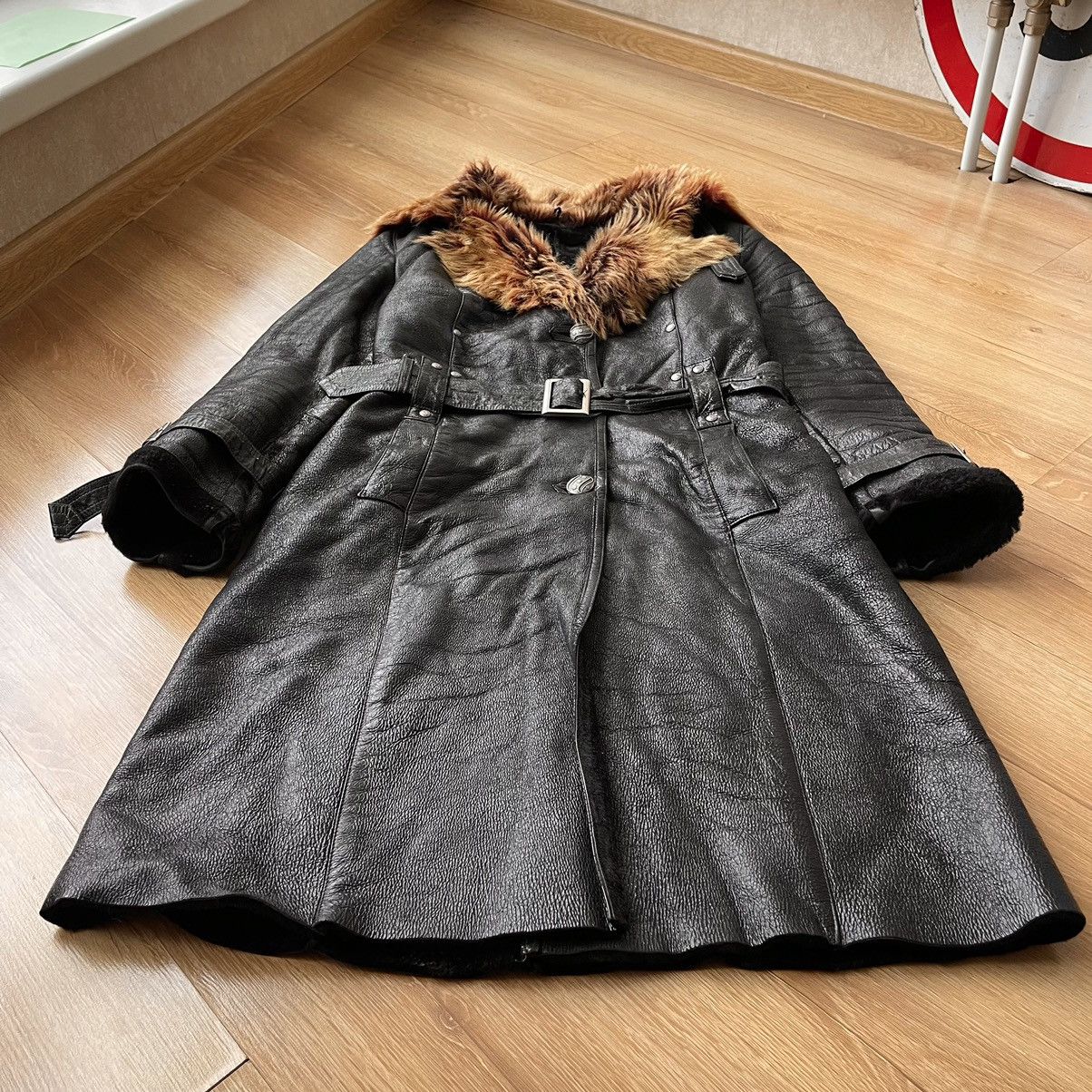 If Six Was Nine 70s VTG Sheepskin Fur Trench Belted Leather Coat LGB Style Size XS / US 0-2 / IT 36-38 - 4 Thumbnail