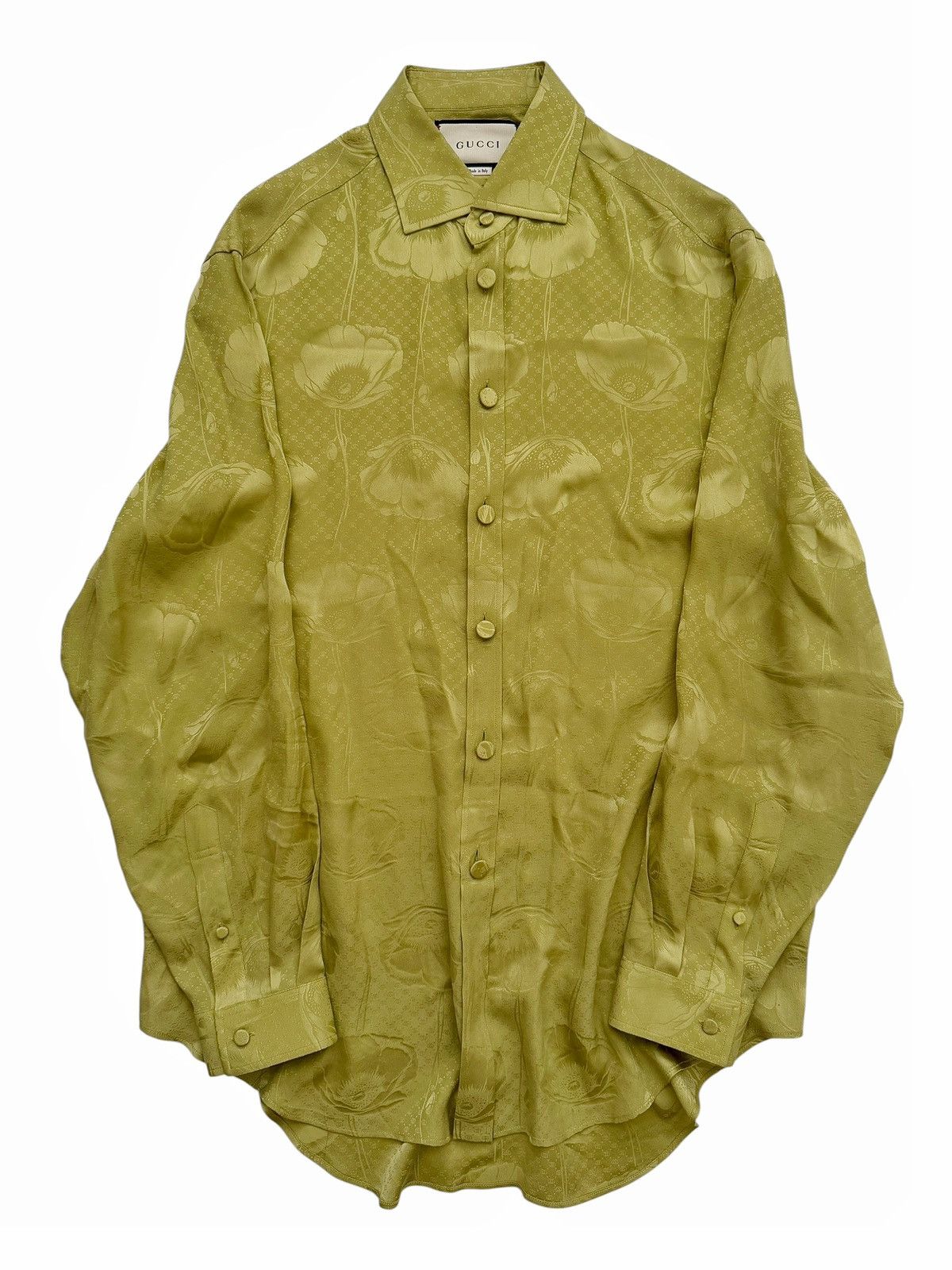 Gucci Silk Poppies Poppy Green Jacquard Shirt Size US M / EU 48-50 / 2 - 1 Thumbnail
