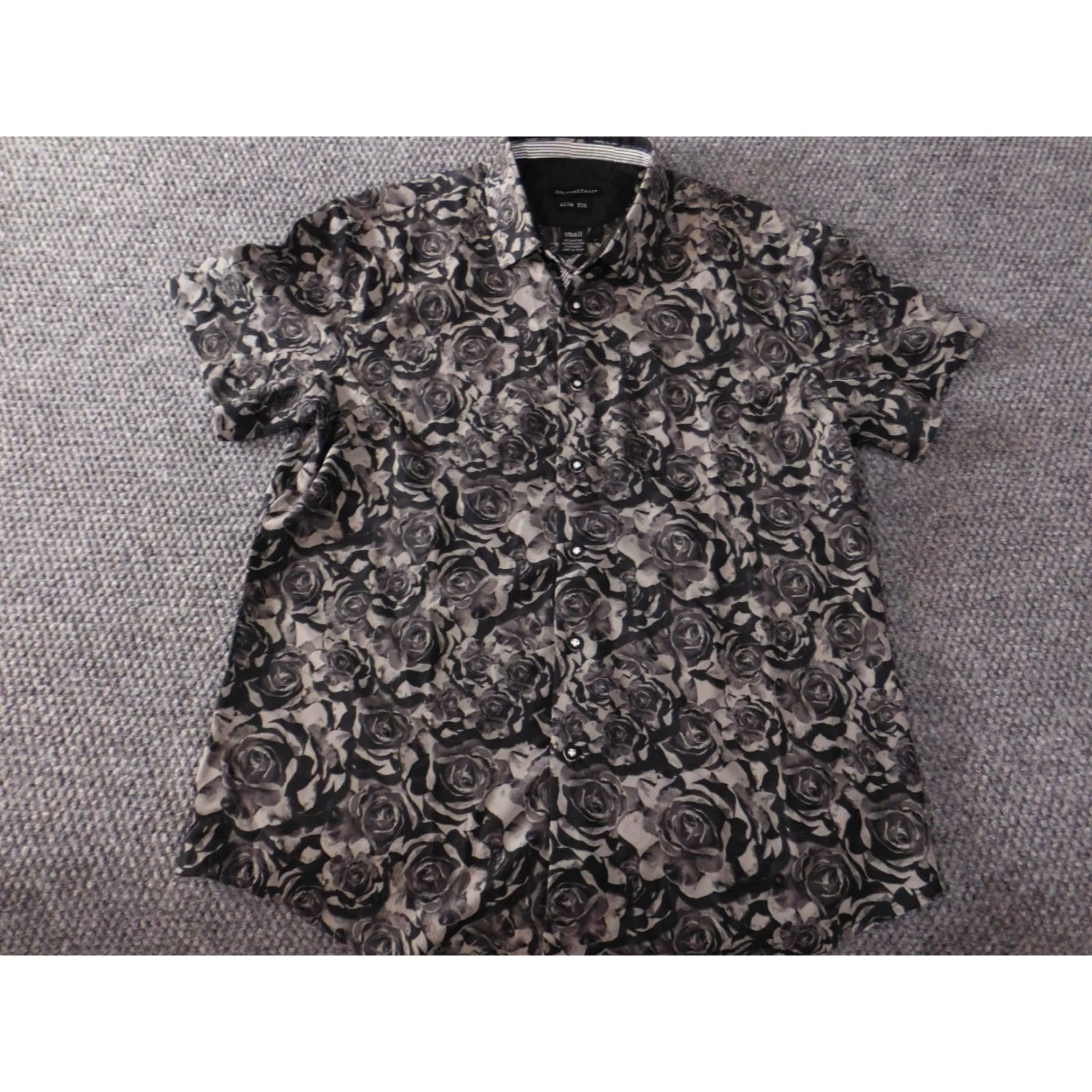Vintage Interaffair Mens Shirt Small gray floral slim fit button up Size US S / EU 44-46 / 1 - 3 Thumbnail