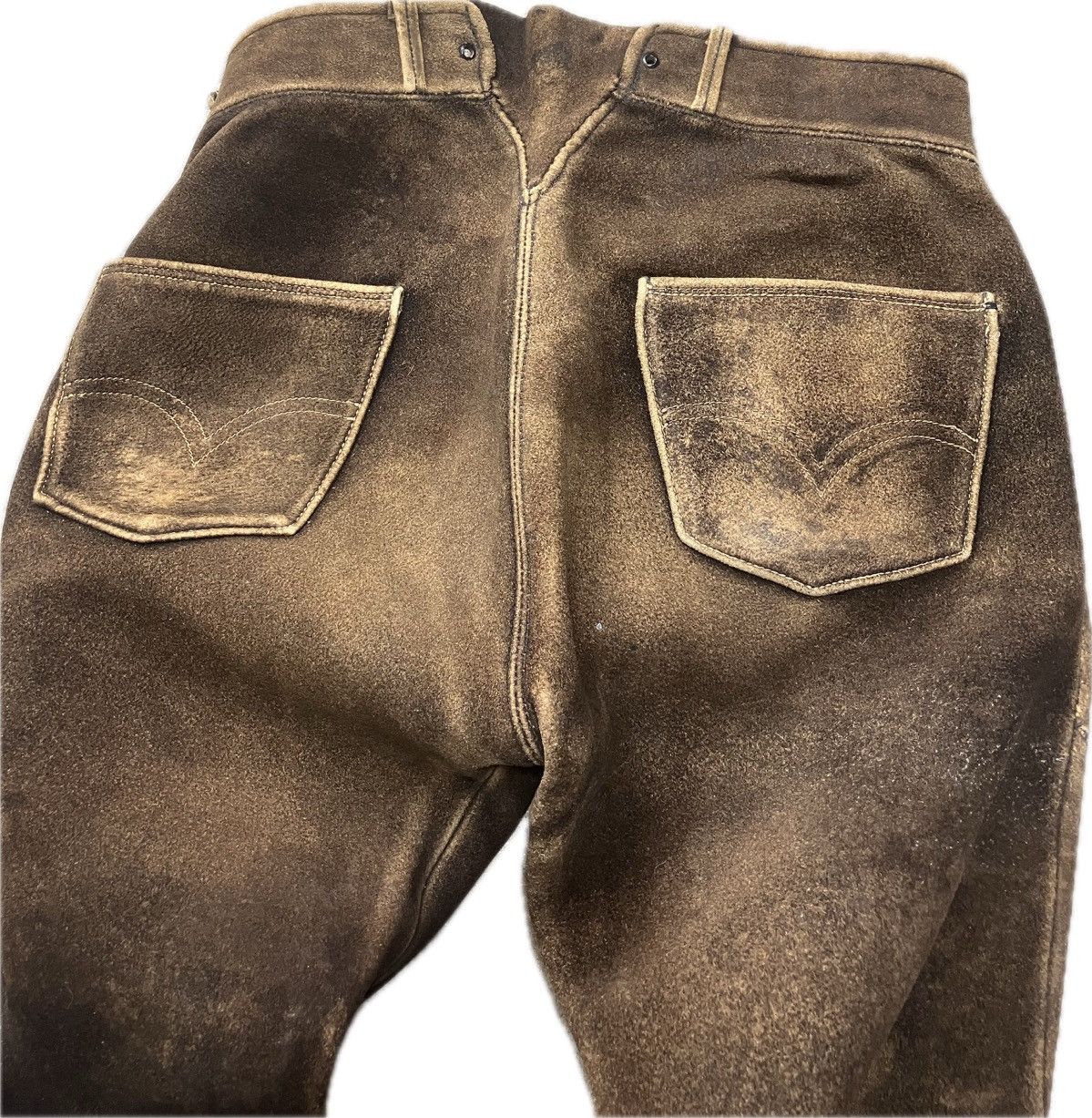 Levi's × Vintage 30’s Lace Back Leather Trousers Buckleback Lederhosen Size US 30 / EU 46 - 9 Thumbnail