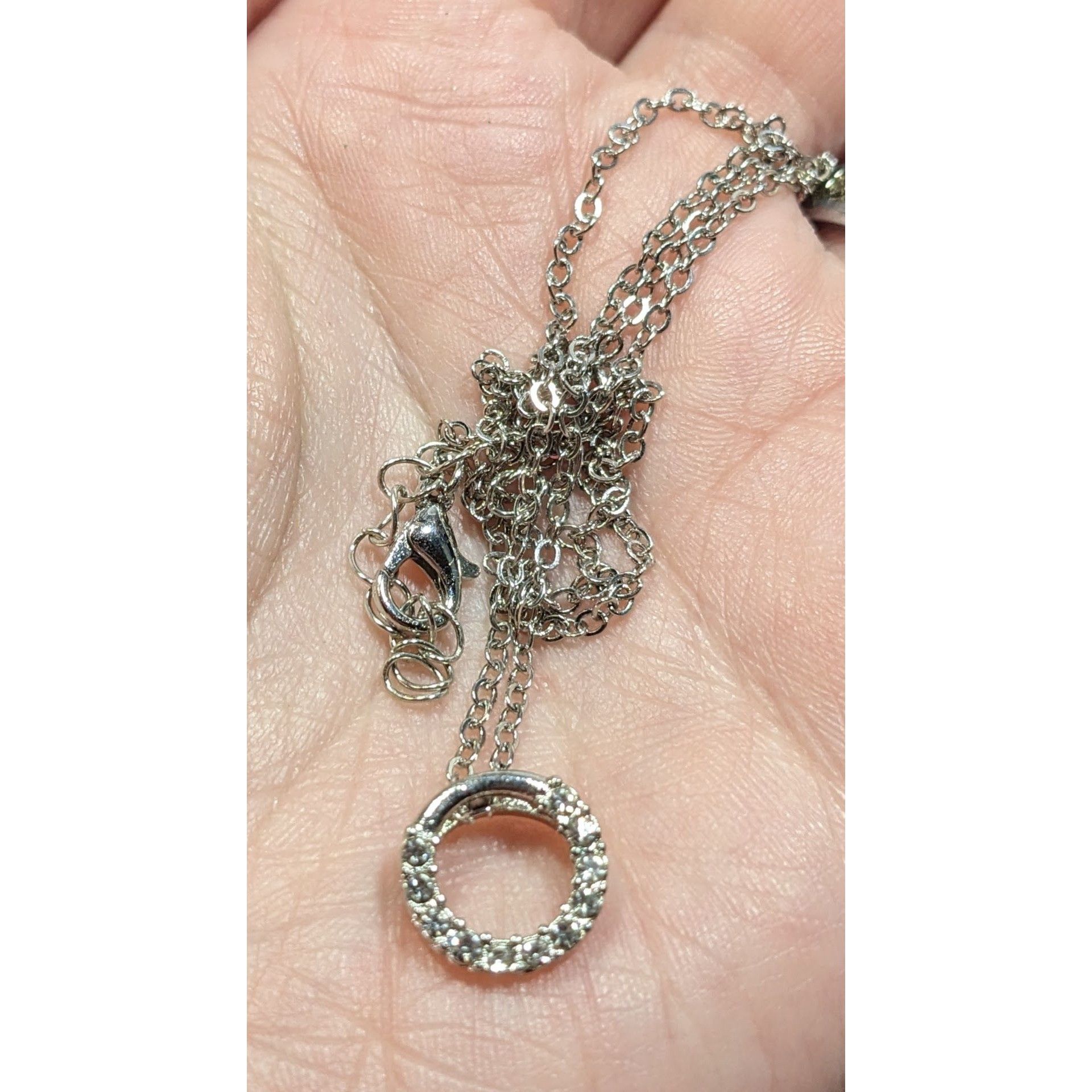 Other Minimalist Silver Tone Rhinestone Open Ring Pendant Necklace Size ONE SIZE - 5 Thumbnail