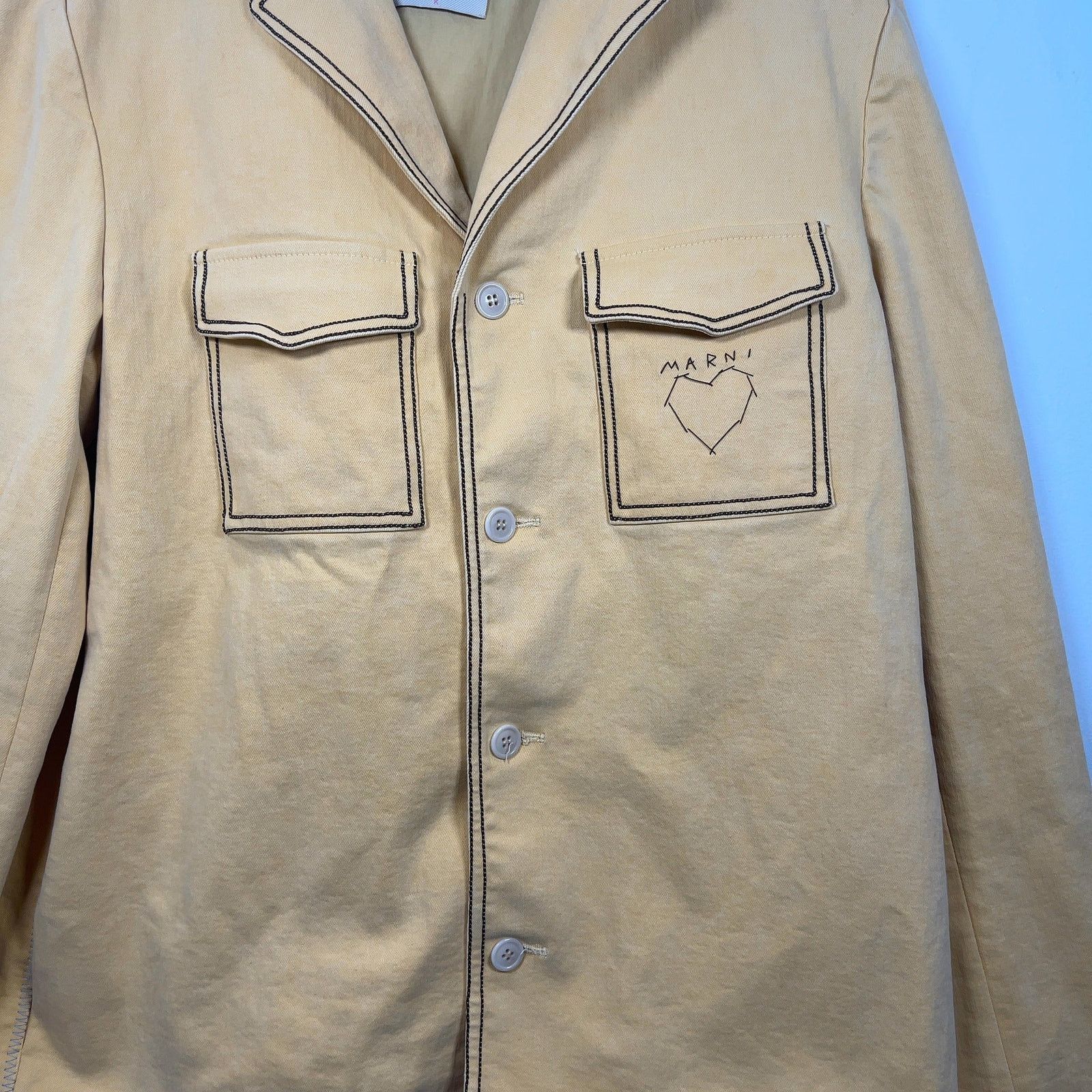 Marni Marni Yellow Stitch Logo Denim Blazer Size 52L - 2 Thumbnail